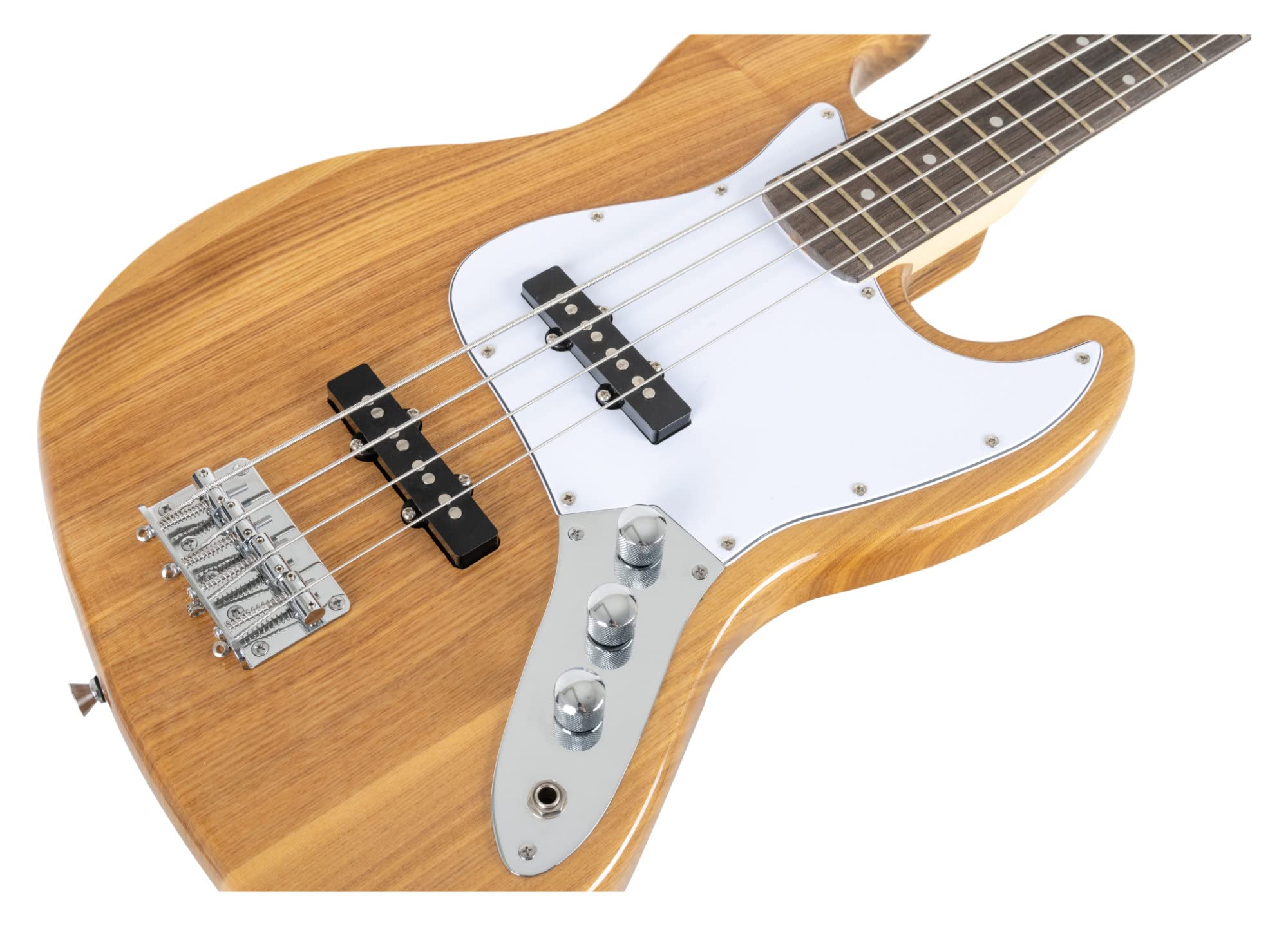 Rocktile Pro JB-30PR Ashwood E-Bass - Jazz-Style E-Bass - Body: Esche - Hals: Ahorn - Griffbrett: Engineered Wood - 2 Single-Coil Tonabnehmer - 2 Volume-/ 1 Toneregler - Natur