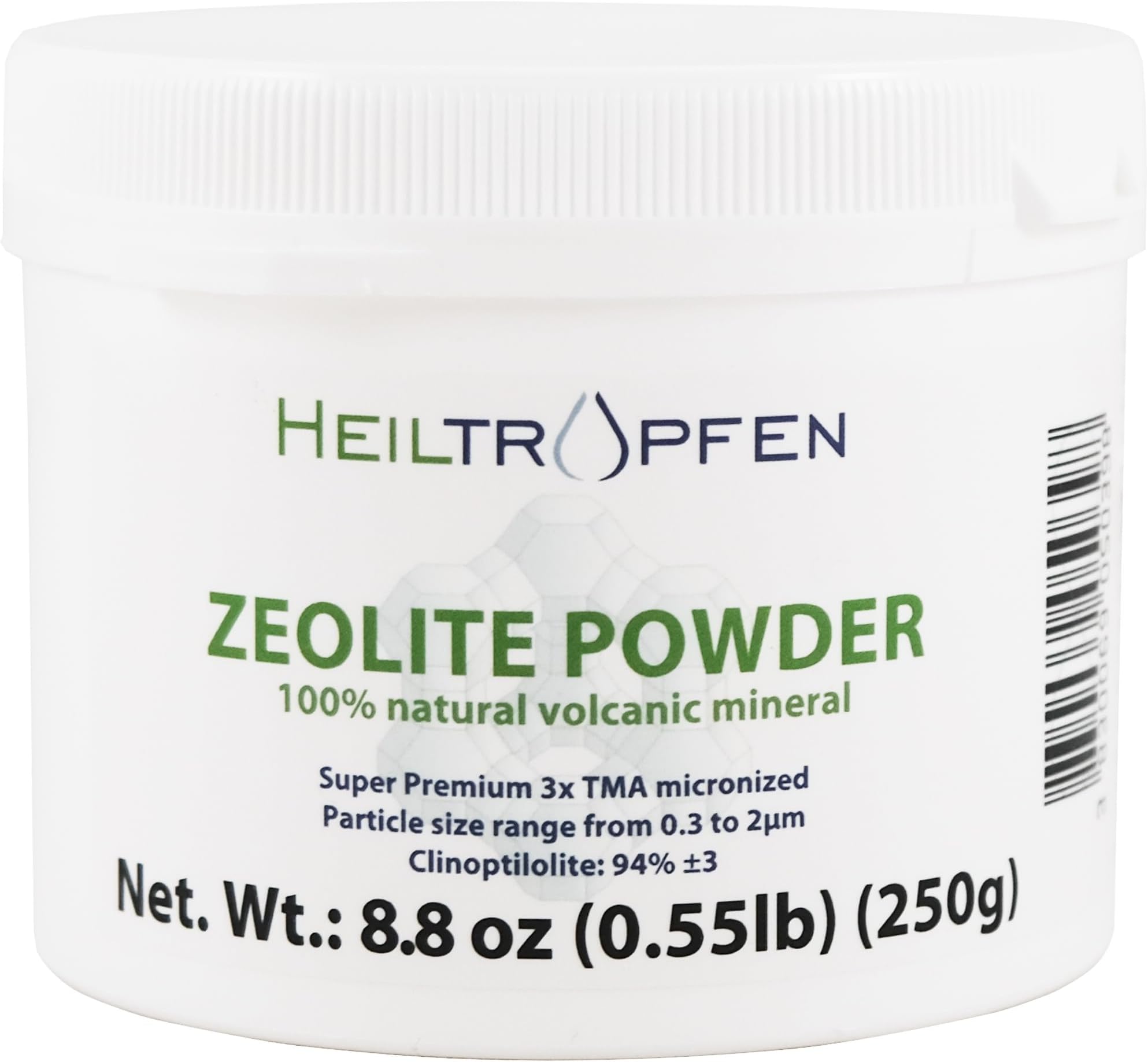Zeolite Powder | 0.55 Pound - 250 g | Ultra FINE Less-Than 2 µm | Clinoptilolite 94%+-3 | 3X Activated | Natural Mineral Dust | Heiltropfen®