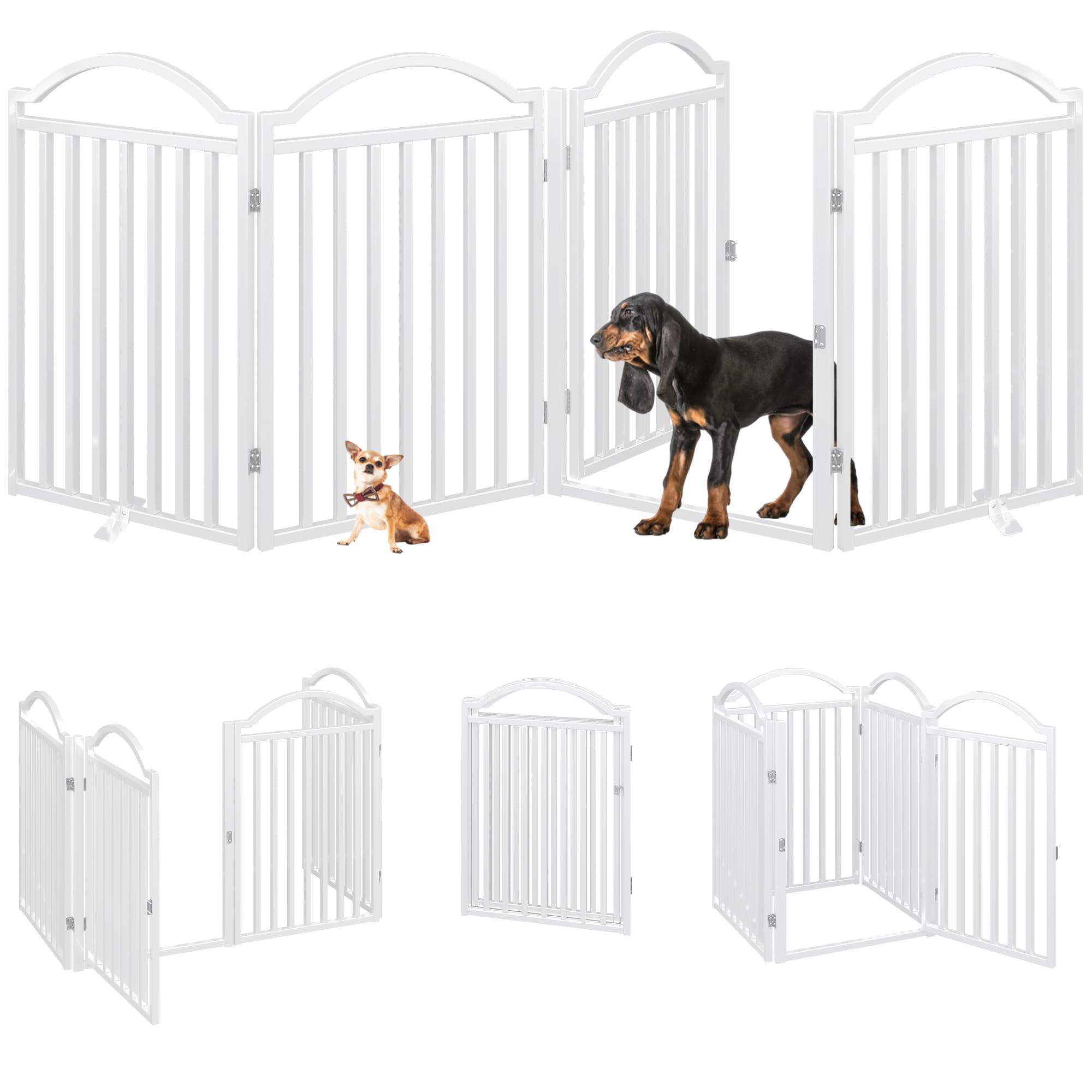 BHG Freistehendes Hundegitter aus Metall, ohne Montage, mit Tür, extra breit, 243,8 cm, extra hoch, 81,3 cm, Akkordeon-Welpen-Laufstall, Hundezaun für drinnen und draußen, mit 2 Stützen, Weiß