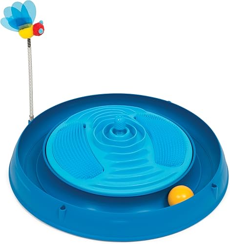 Catit Play Circuit Ball Juguete para gatos con almohadilla para rascar, juguete de hierba gatera, azul, 43001