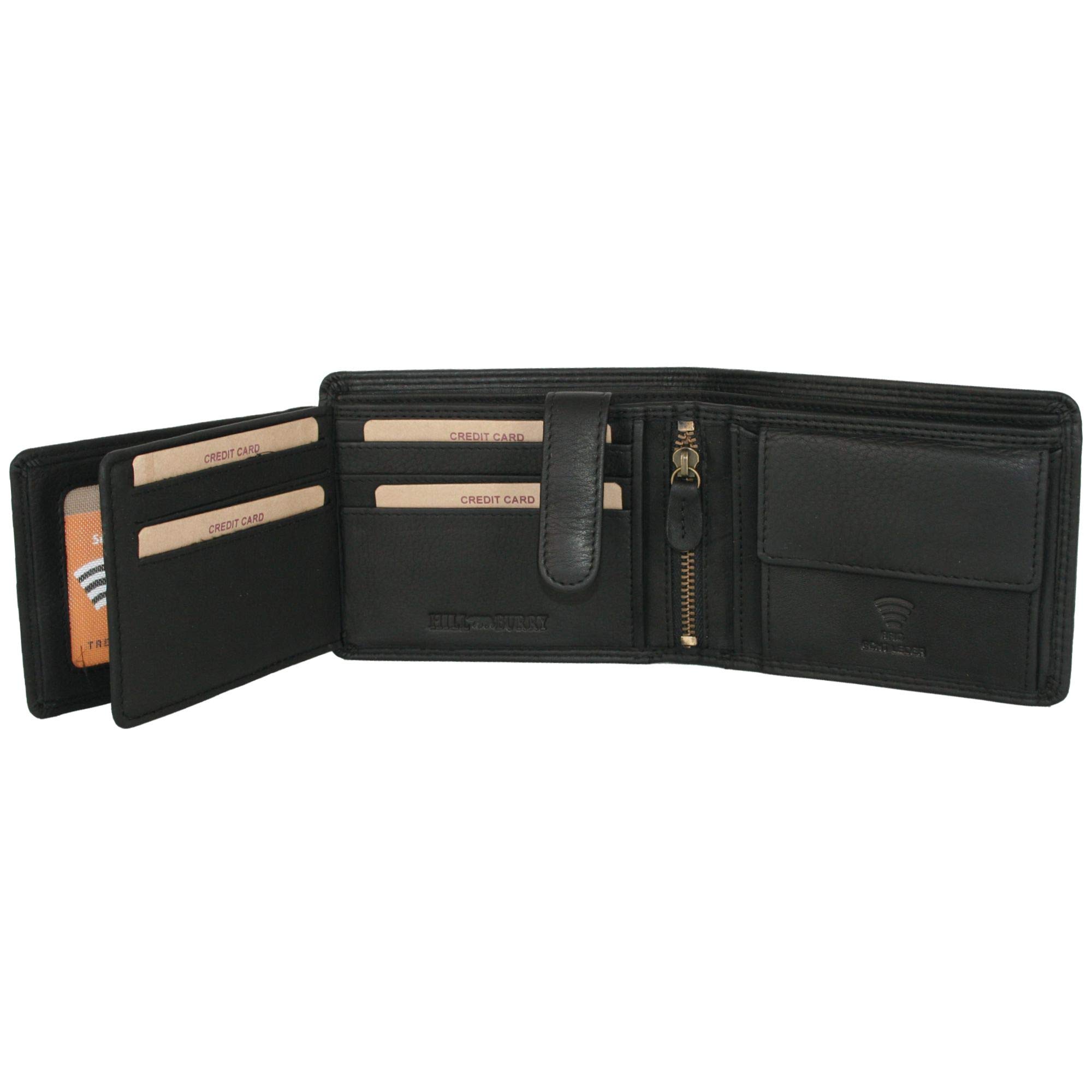 Cartera de piel para hombre y hombre, con protección RFID, con compartimento para monedas y relieve, monedero de piel auténtica (marrón vertical, moto, Harley Davidson), Negro , Querformat