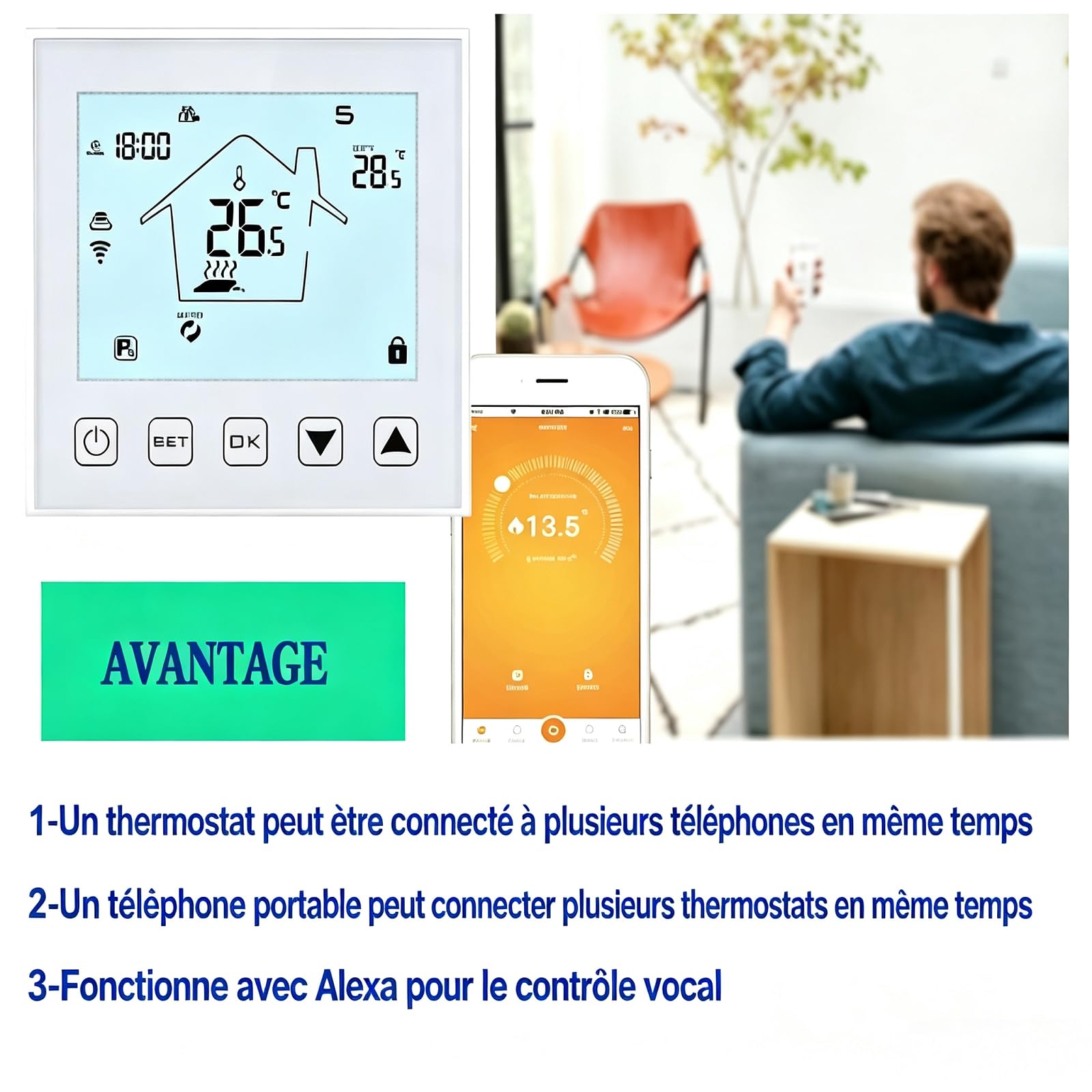 Thermostat Wi-FI Programmable 16A 220V avec Sonde NTC