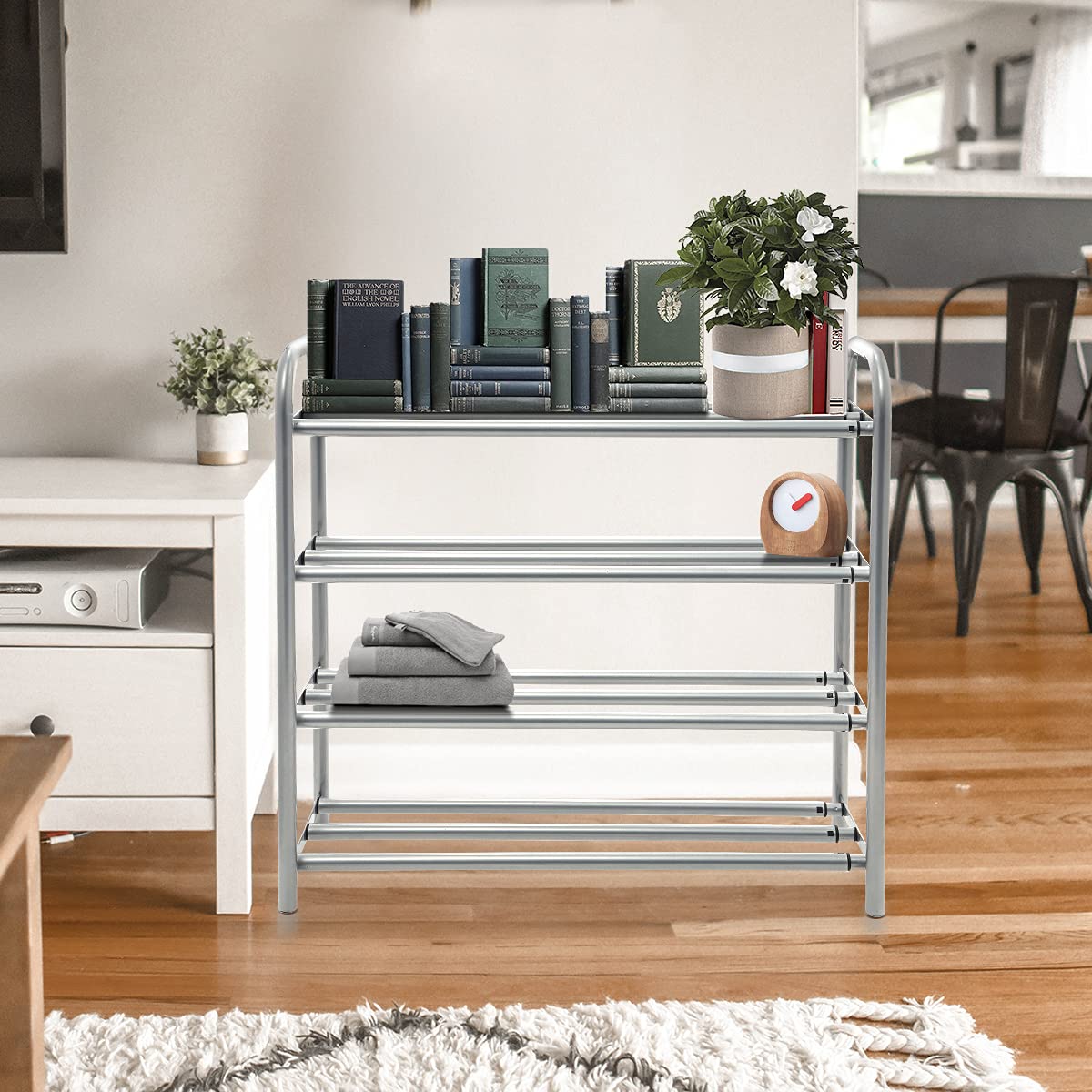GUANJUNE Organizador de Zapatero Extensible de 4 Niveles,El Estante de Metal Resistente se Organiza con Capacidad para 20 Pares de Zapatos,Rack de Ahorro de Espacio para Armario