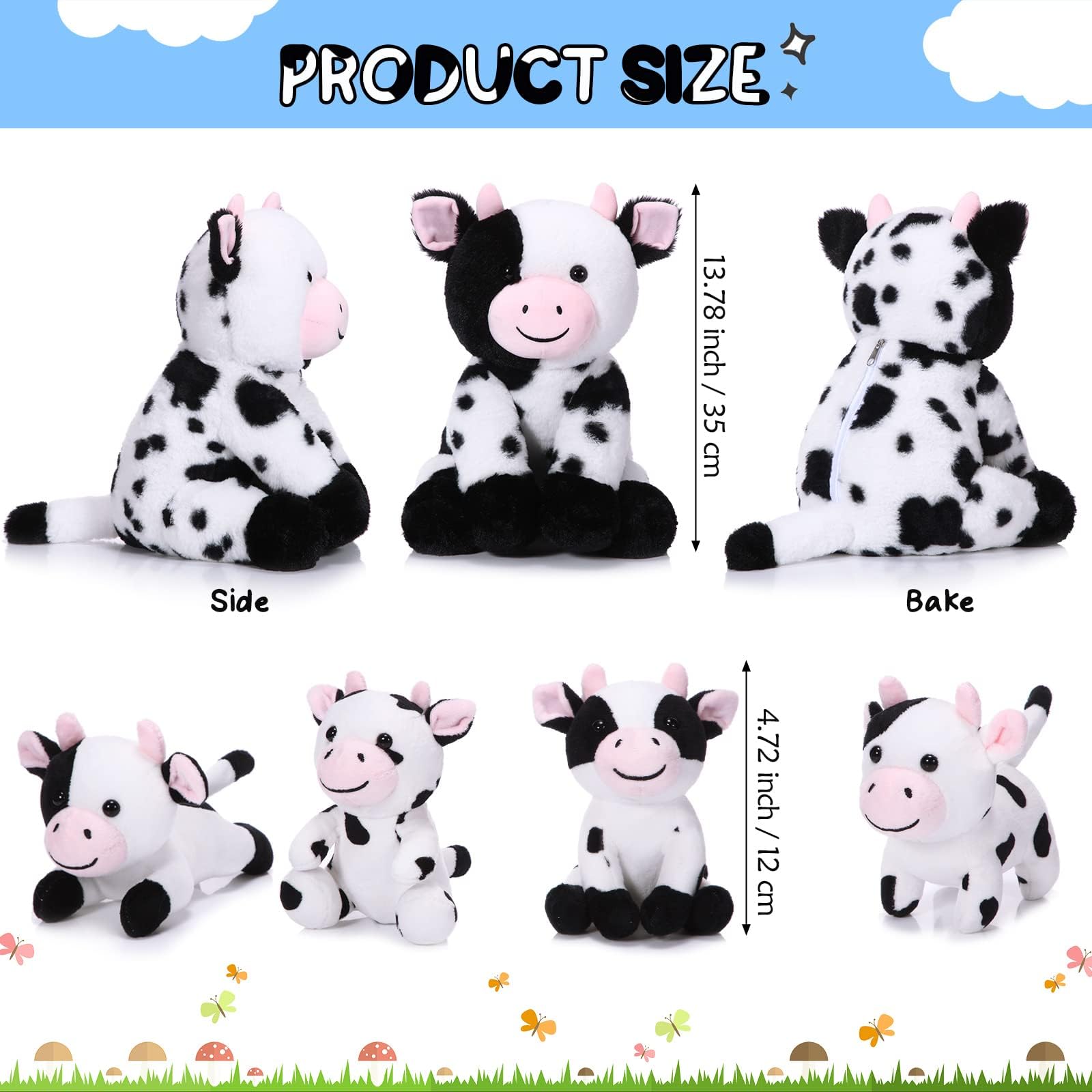 Chalyna 5 Pcs Cow Plush Animals Set 13.78 Inch Mommy Cow Stuffed Animal with 4 Baby Cute Calf in Her Tummy Mommy and Small Plush for Baby Shower Boys Girls(Cute) - Image 2