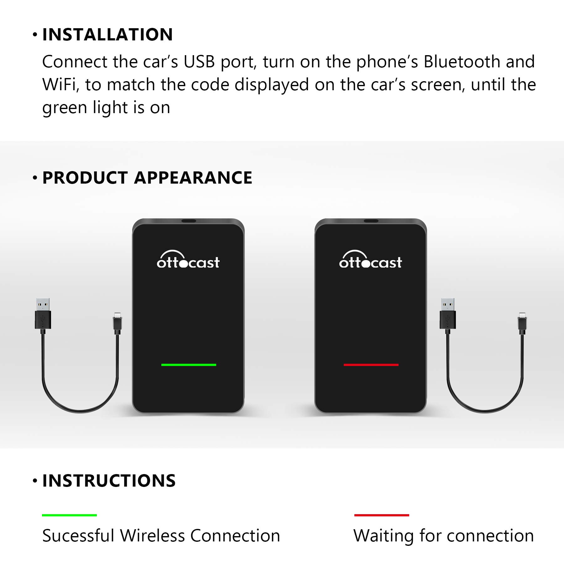 OTTOCAST Wireless Carplay Adapter U2ONE for Cars with Factory Wired