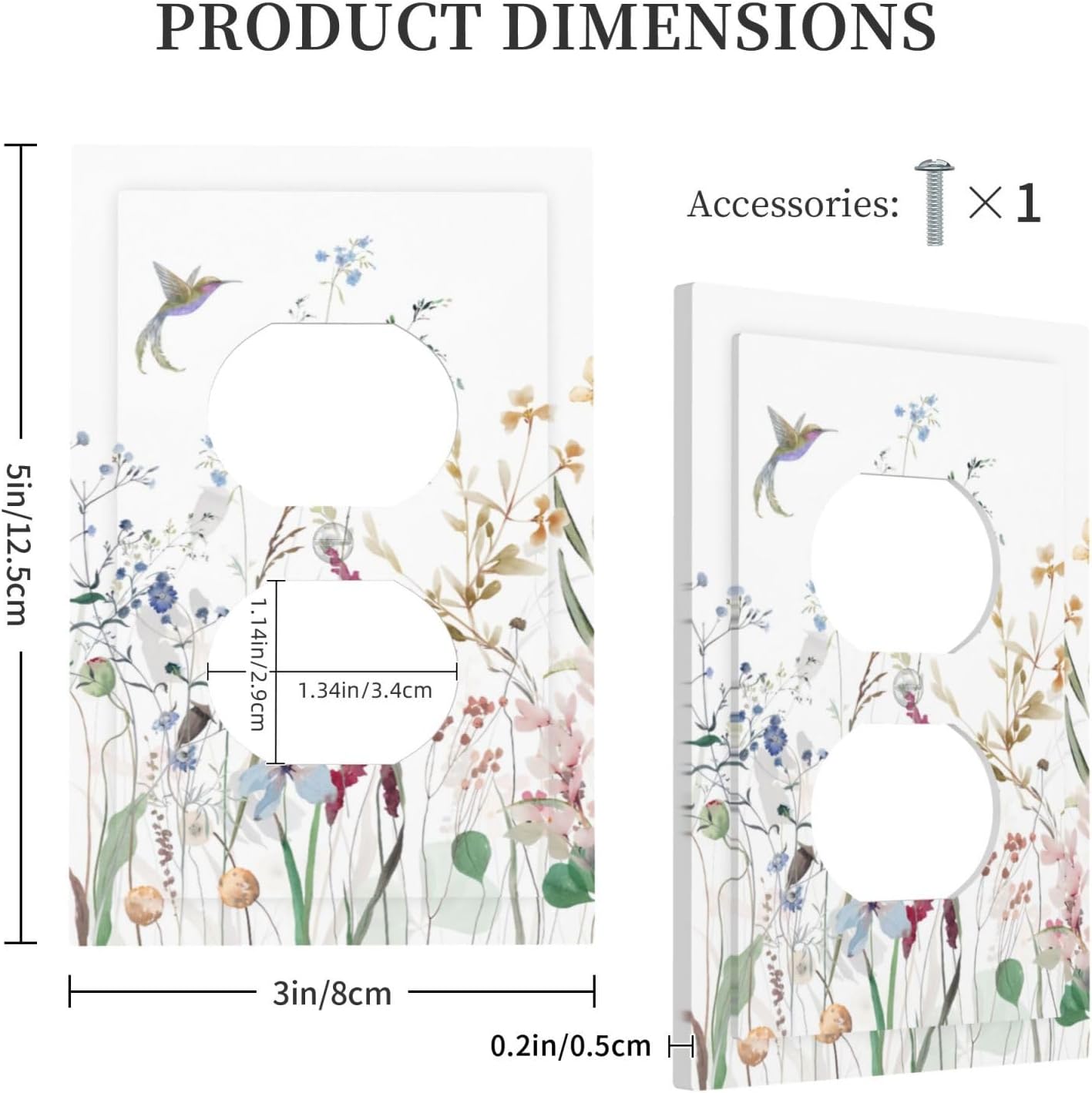 Wildflower Floral Bird Beige Blue Flower Watercolor Blossom Plant Duplex Outlet Cover Light Switch Wall Plate Decorative Electrical Switchplate Faceplate for Bathroom Kitchen Bedroom Decor 5 * 3
