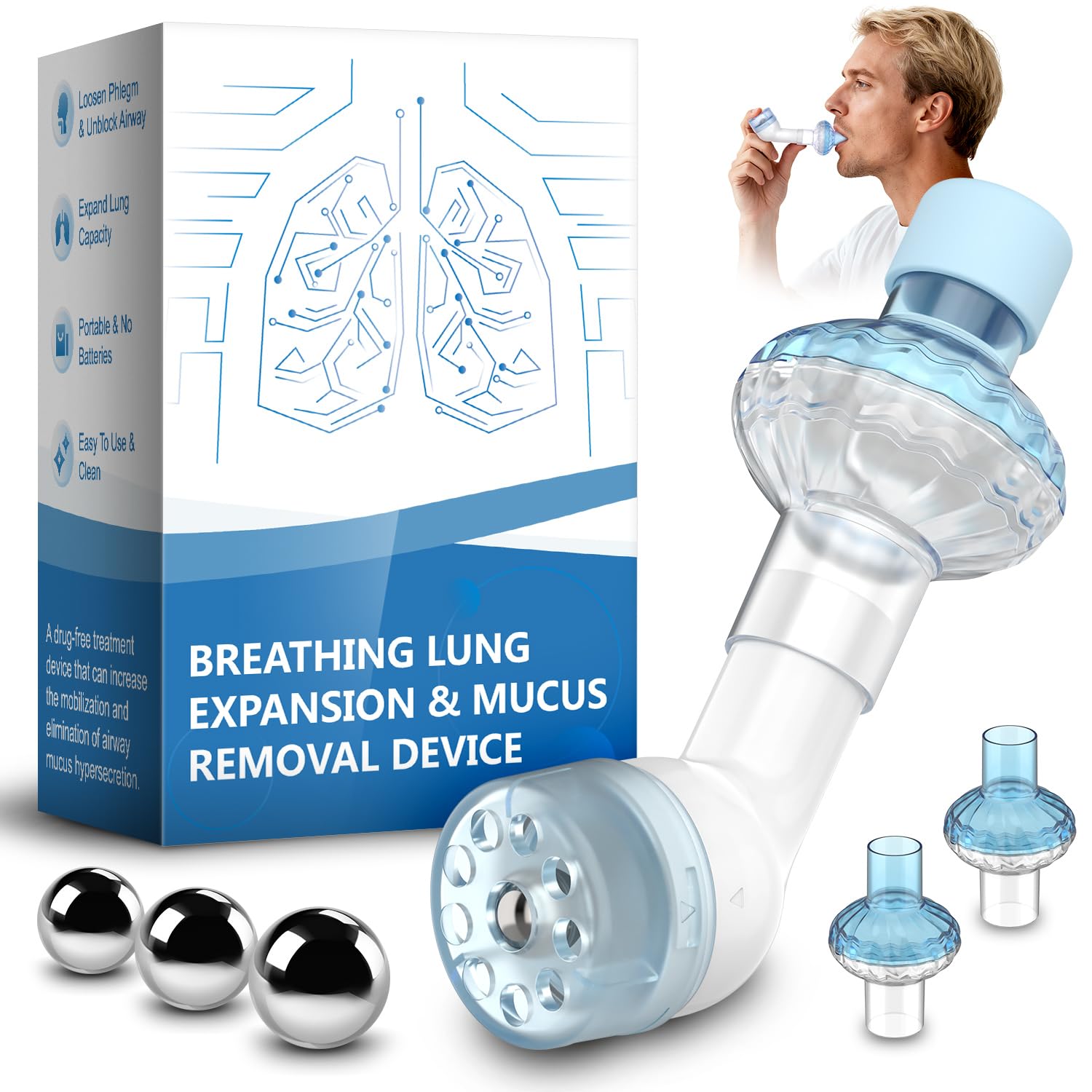 Flutter Valve Non-Measuring Exerciser FSA HSA Eligible Portable Breathing Exercise Device for Lungs Breathing Trainer with 2 Filters