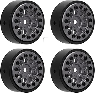 Ylwxzenith 4 bujes de Rueda de aleación de Aluminio de 1,0 Pulgadas para Coche RC FMS FCX24 1/24, 9 Orificios Redondos, conducción Estable, Soporte Fuerte, procesamiento CNC, razonable, (Ti Color)