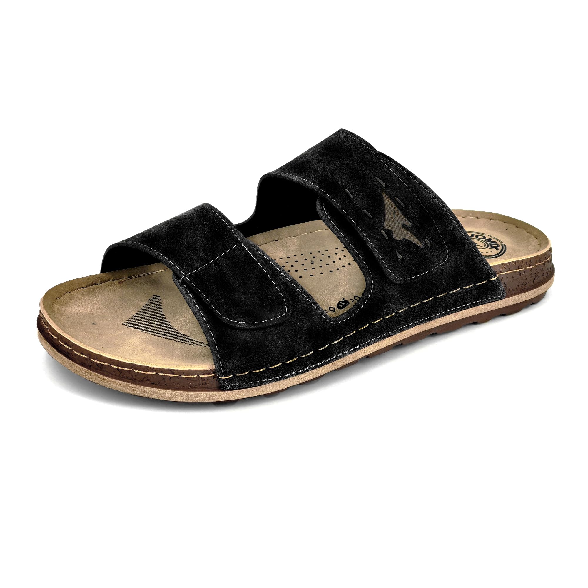 JOMIX Pantoletten Herren Türkische Hausschuhe Clogs Sommer Leder Sandalen mit Klettverschluss Bequeme Pantoffeln Outdoor Slippers