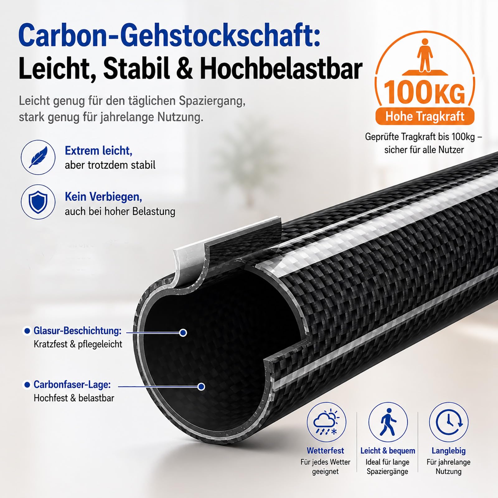 Faltbarer Aluminium Gehstock mit 2 Basen 10-stufig verstellbar 62–97cm | Zusammenklappbarer Gehstock für Senioren Erwachsene mit Doppelboden 100kg Tragkraft, ergonomischer Griff & Handgelenksband