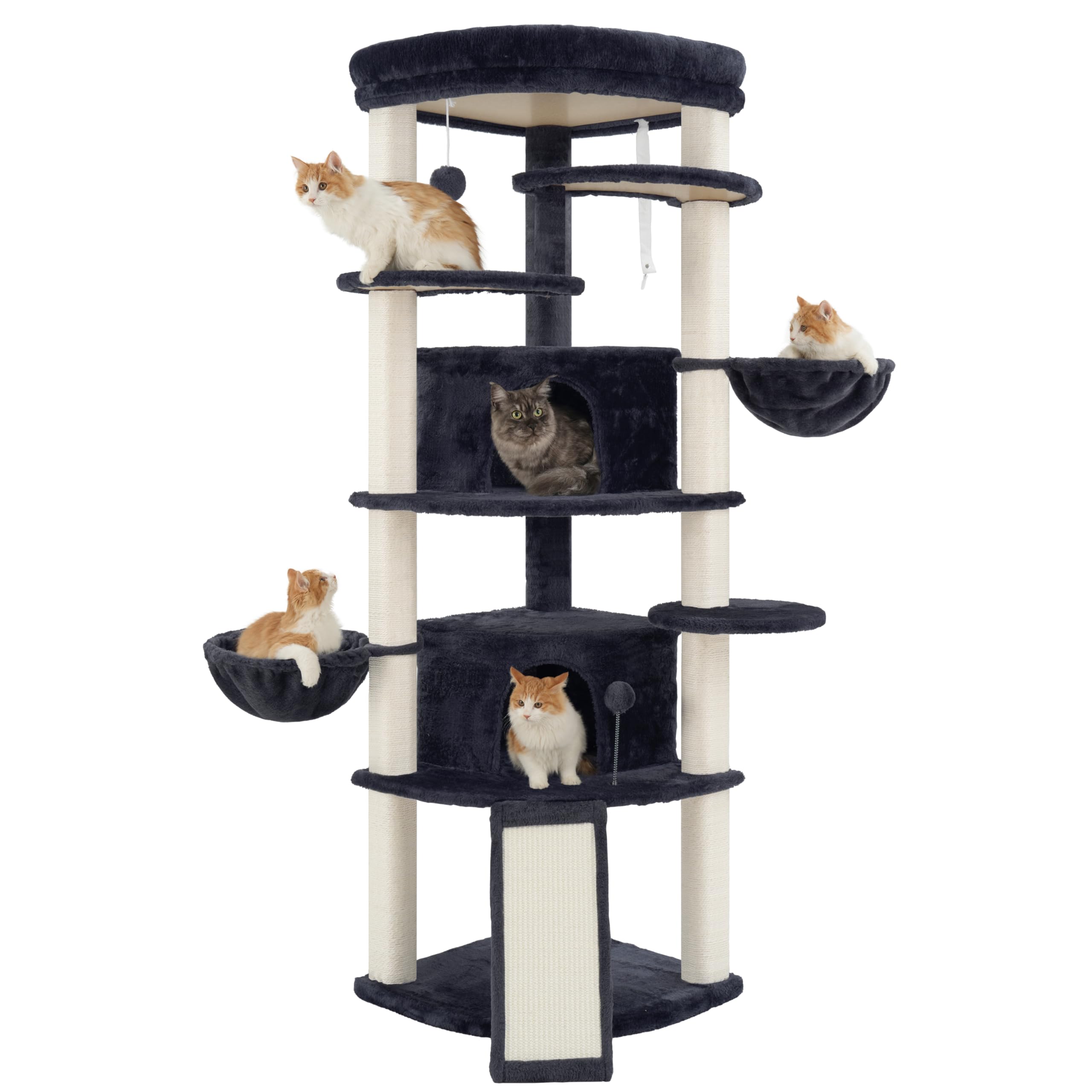 Gitelsnour Corner Cat Tree for Indoor Cats, Cat Tower with All Sisal Scratching Posts, Multi-level Cat Condo wth 2 Large Cat Caves, Big Top Perch, 2 Hanging Baskets, Sisal Ramp, Drak Gray GCT035G
