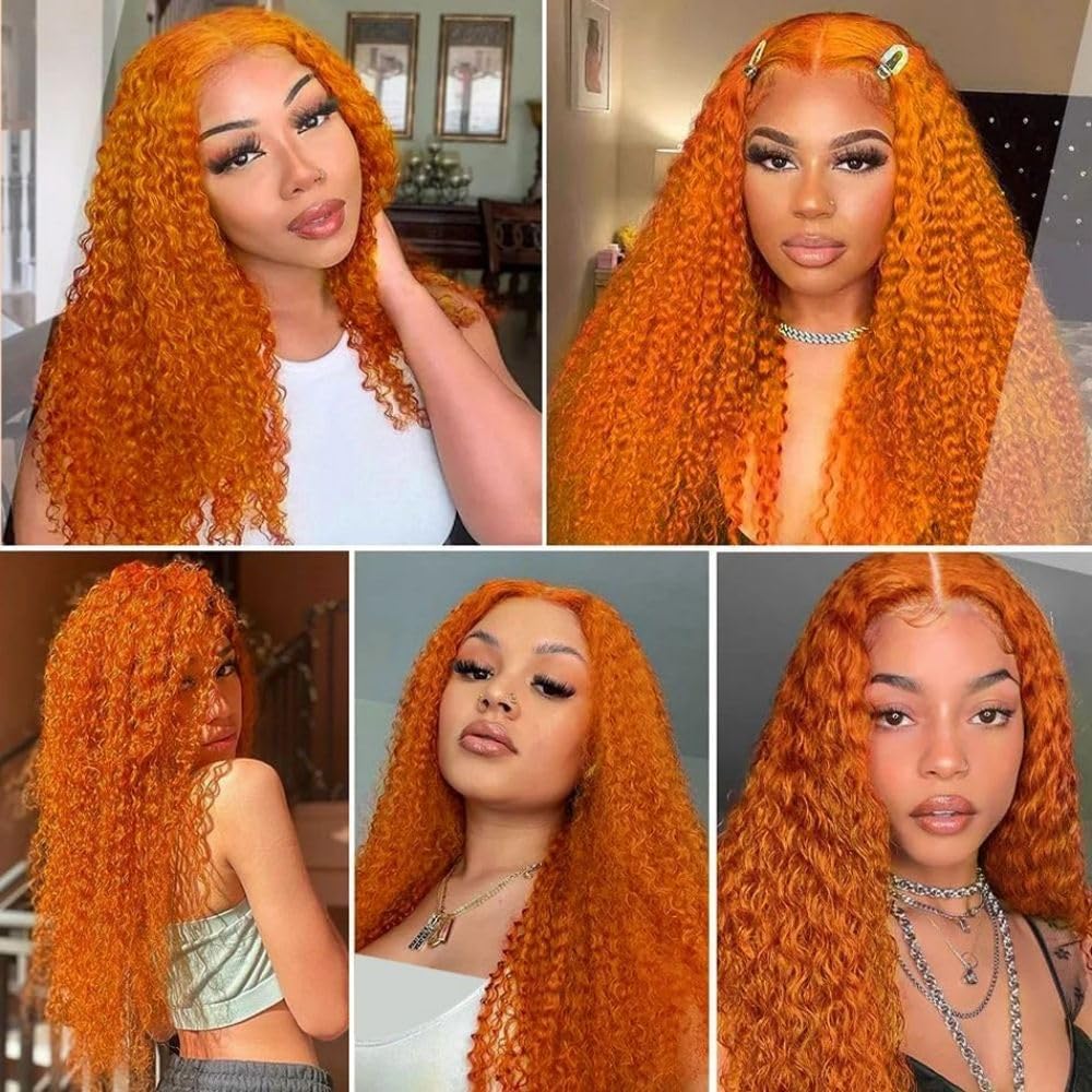 Orange Ginger Lace Front Wigs 20 inch Human Hair Kinky Curly 13x6 HD Lace Frontal Wigs Human Hair Colored Wigs for Women - Image 3
