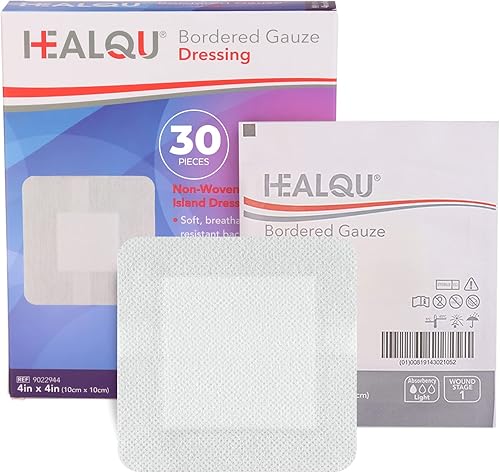 HEALQU Apósito para islas  4 x 4 pulgadas, 30 unidades  Almohadillas de gasa envueltas individualmente, resistentes al agua, respaldo no tejido,