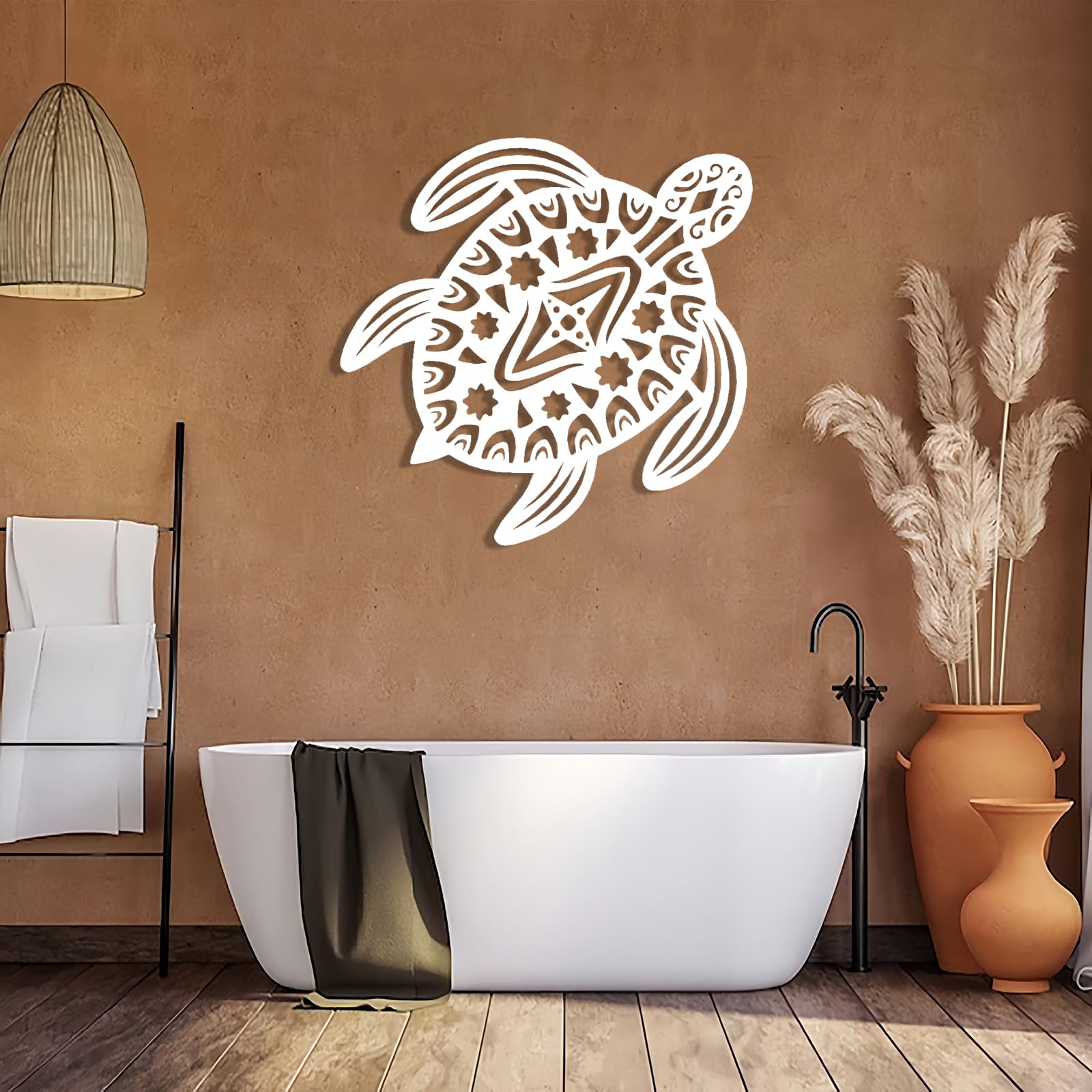 Współczesna abstrakcyjna metalowa dekoracja ścienna żółw morski, sztuka, życie, tematyczny nowoczesny design ocean sztuka zewnętrzna (60 x 60 cm, złoty)