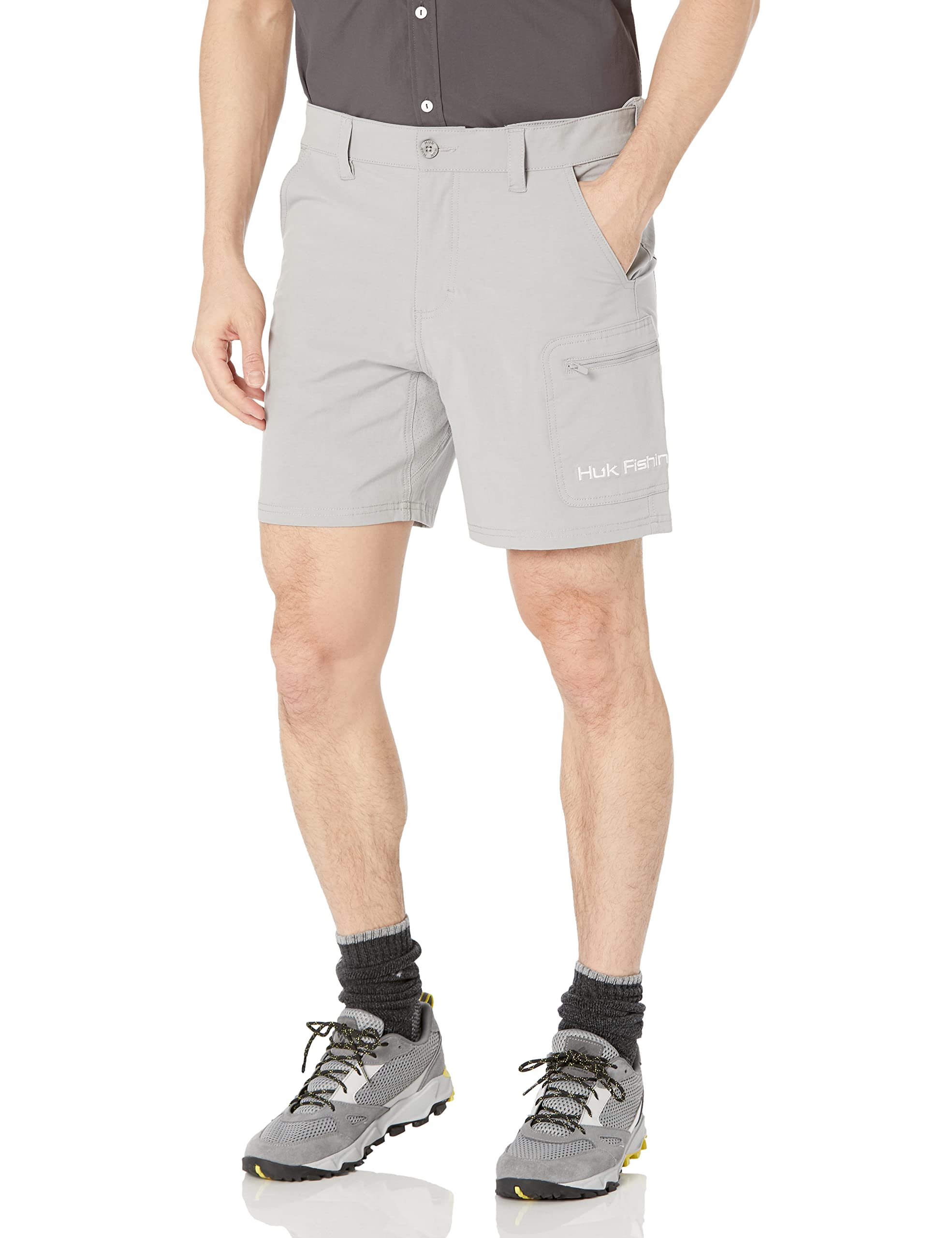 HUK Men's Next Level Quick-Drying Performance Fishing Shorts, Overcast Grey, Medium