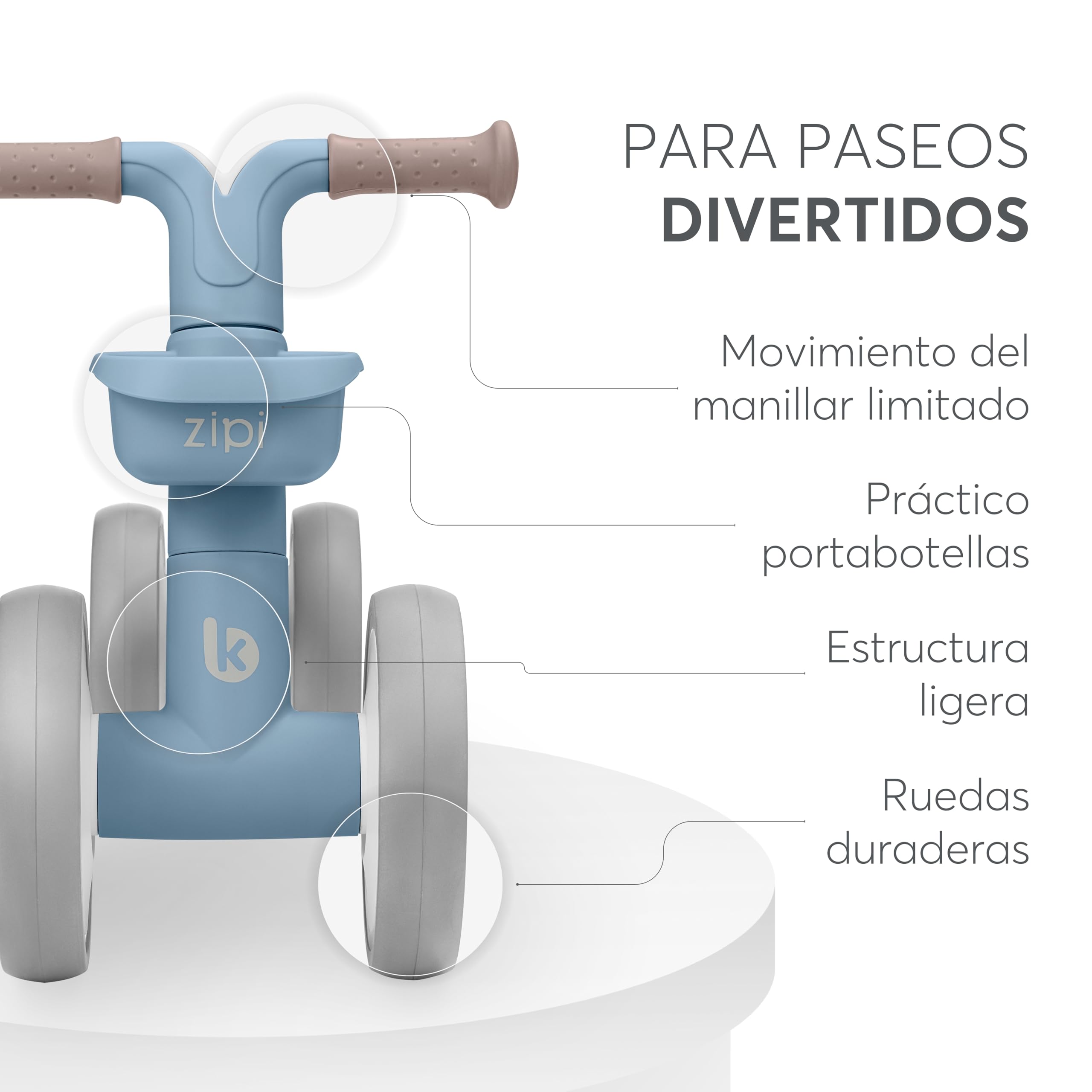 KikkaBoo Bicicleta Sin Pedales ZIPI, Correpasillos Bebé de 1 a 3 Años, Bicicleta Equilibrio, Bici Bebé con Canasta, Ajustable, Juguete para Niños, Azul