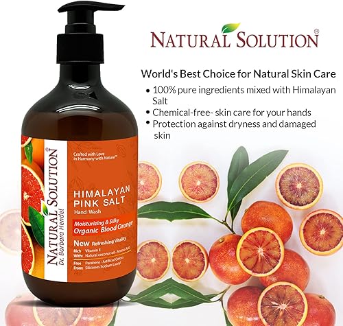 Natural Solution Jabón líquido, formulado con naranja sanguina orgánica y sal rosa del Himalaya, nutritivo e hidratante, lavado a mano, 14 onzas