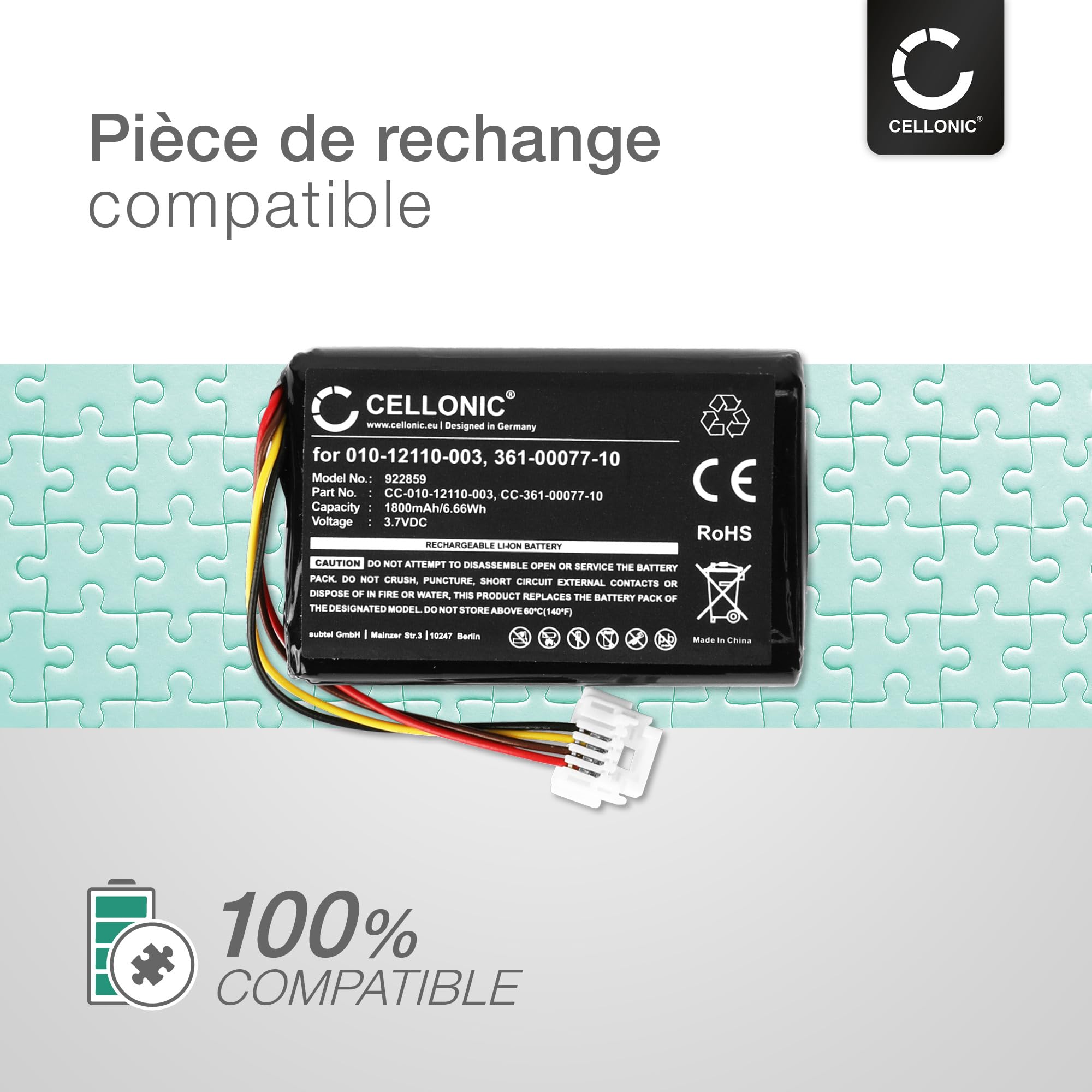 CELLONIC 1x Batterie Compatible avec Garmin 010-01603-10, Zumo 590 | 1x, (1800mAh, 3.7V, Lithium Ion), GPS / Navigation Batterie pour Garmin Zumo 595, 590, 361-00077-10, 361-00077-00