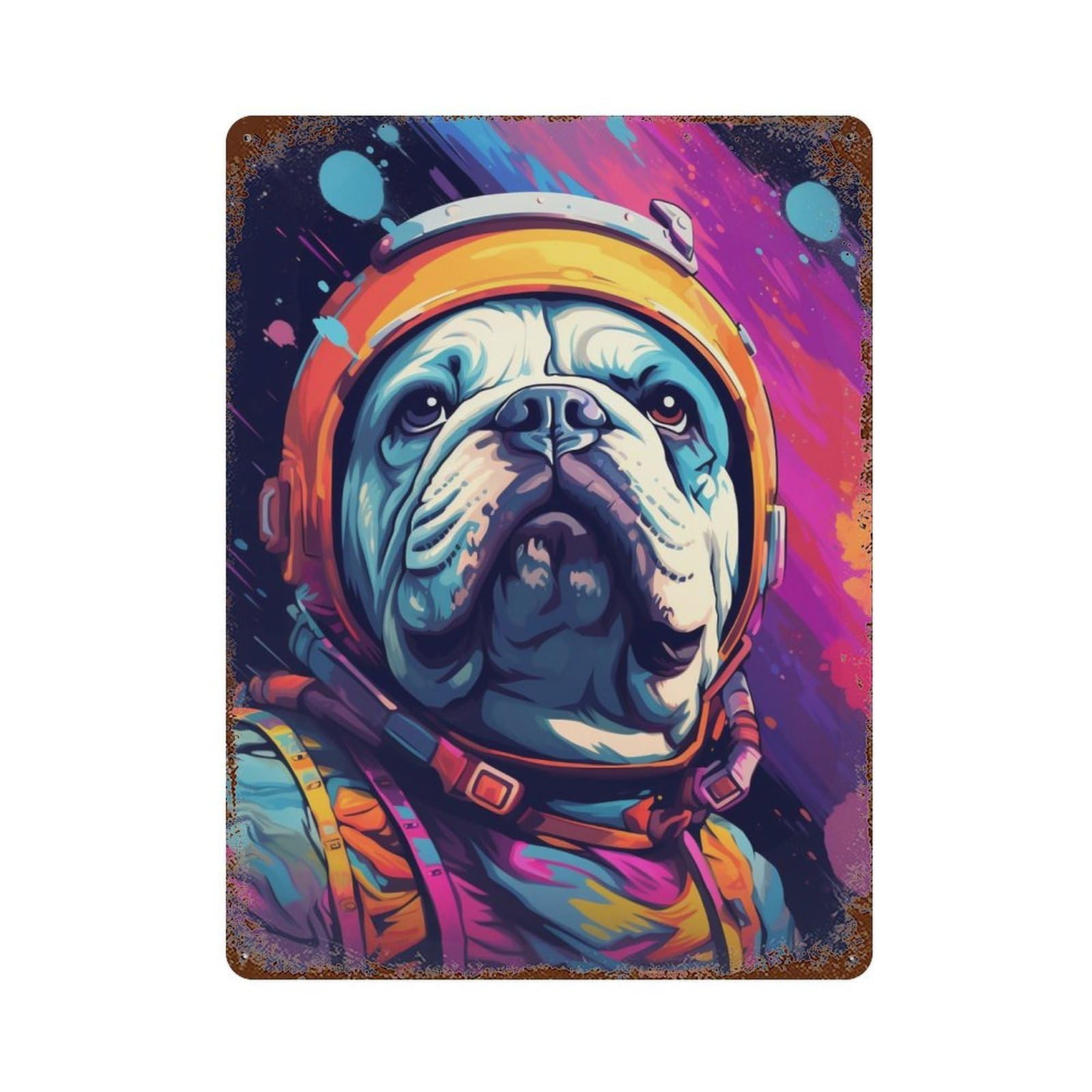 Space Dog Explorer-41 Distressed Metal Wall Sign 15.7"x11.8", Shabby Chic Decor for Garage, Pub Or Kitchen