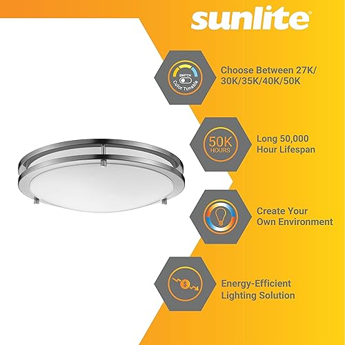 Miniatura 4 de Sunlite 87794 Lámpara de techo decorativa de 12 pulgadas, 15 vatios, 1050 lúmenes, color seleccionable 27K30K35K40K50K, regulable, 90 CRI, Energy