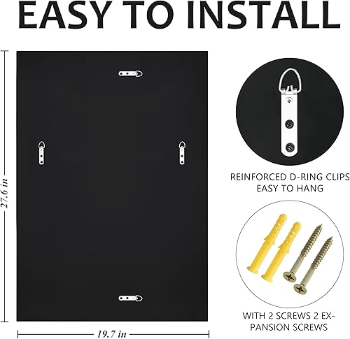 Miniatura 4 de MUAUSU Espejo de pared de cristal de 28 x 20 pulgadas, espejo de diamante triturado para pared, espejo rectangular plateado decorativo de pared para