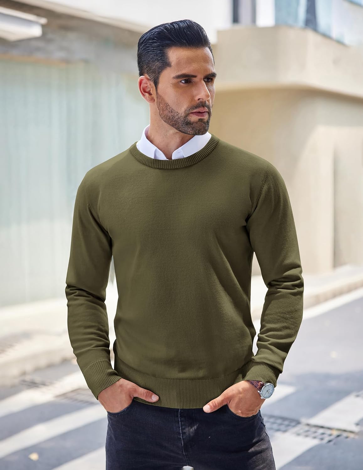 COOFANDY Men's Crew Neck Sweater Slim Fit Lightweight Sweatshirts Knitted Pullover for Casual Or Dressy Wear - Image 2