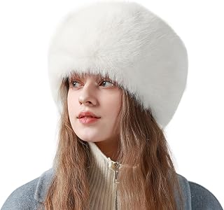 Winter Faux Fur Hat for Women Russian Style Ladies Ushanka Warm Fluffy Bucket Hat Fuzzy Furry Cap
