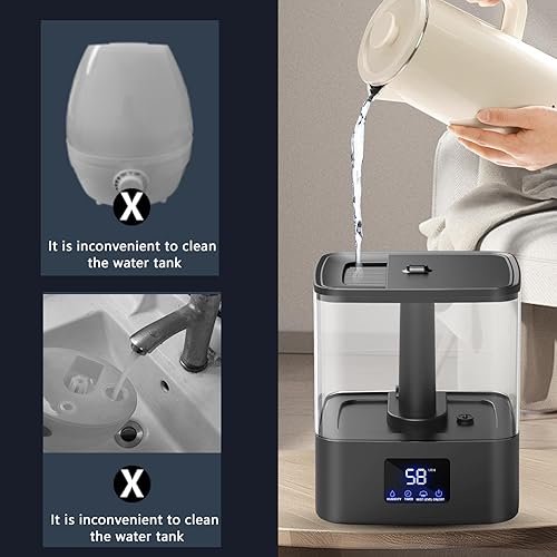 Miniatura 5 de KZF Humidificador ultrasónico para dormitorio, niebla fría ultrasónica de 6 litros, fácil de limpiar, 3 ajustar la humedad, adecuado para