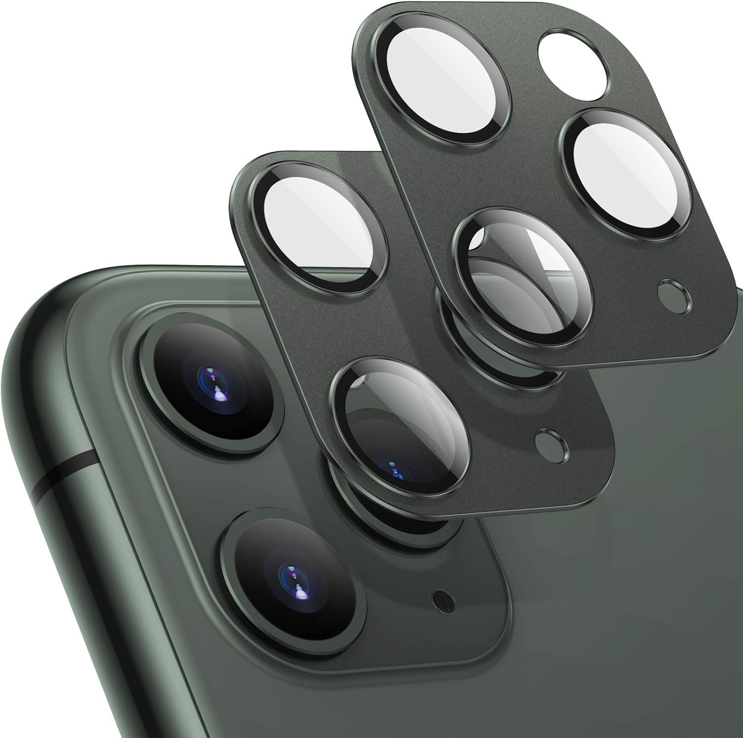 Tensea [2Pack] Compatible iPhone 11 Pro/iPhone 11 Pro Max Camera Lens Protectors, Aviation Aluminum Rear Cover and Tempered Glass Film Back Screen Protectors, 2 Pack (Midnight Green)