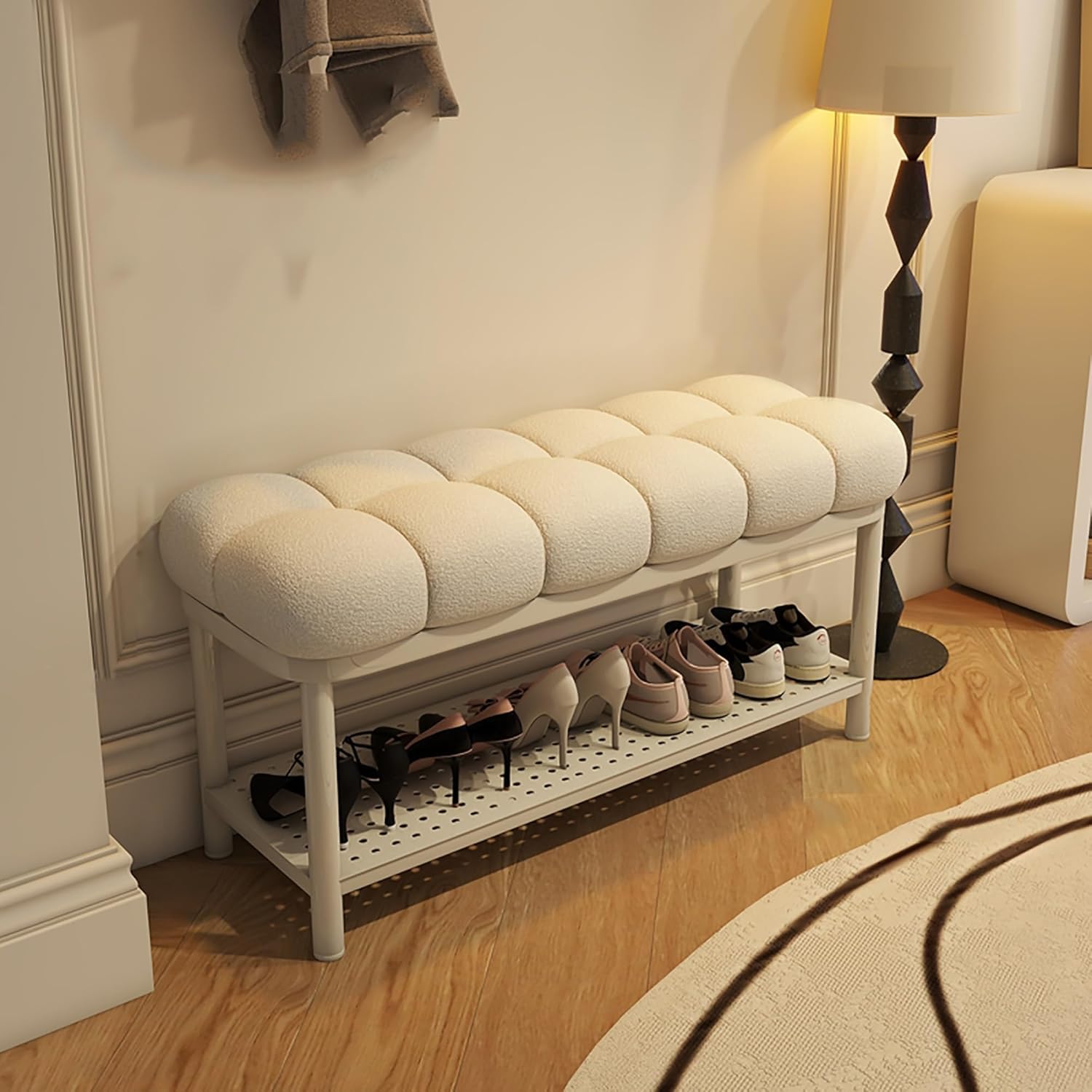 Banc à chaussures stable structure métallique robuste pour entrée