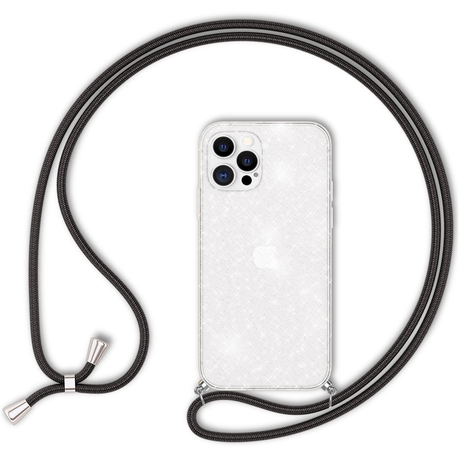 NALIA Phone Chain with Neon Glitter Case for iPhone 12 Pro Max, Transparent & Sparkling