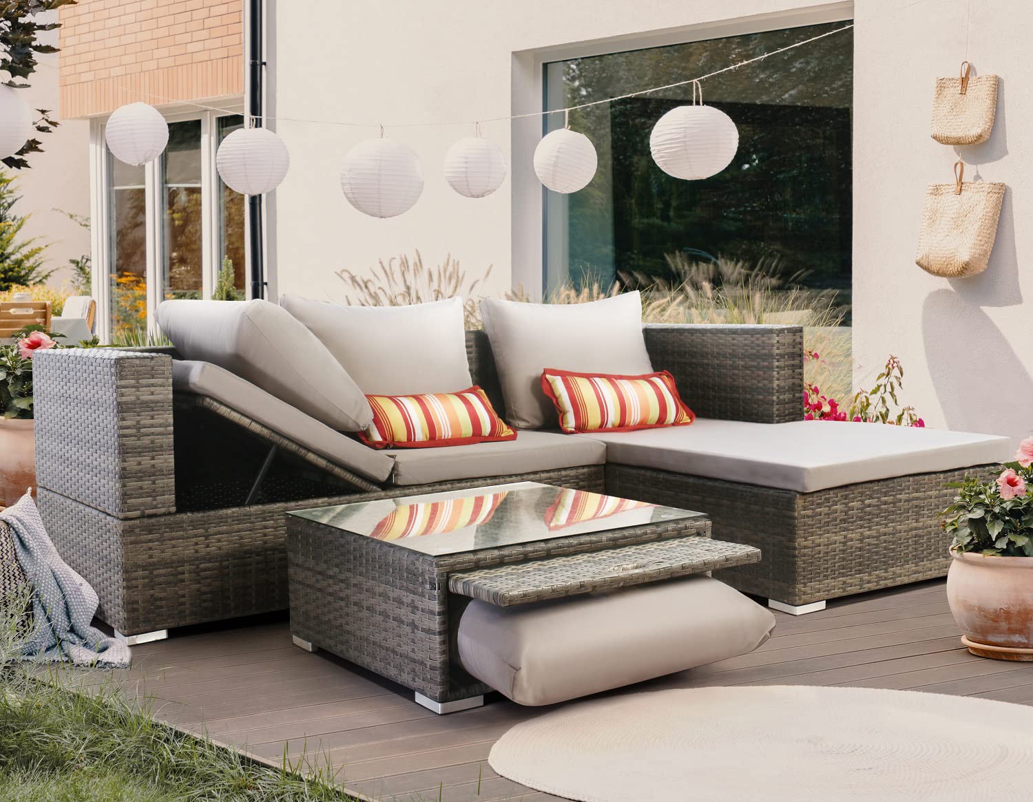 Buy Grey Rattan Corner Sofa Set 3 Piece Garden Corner Furniture Set