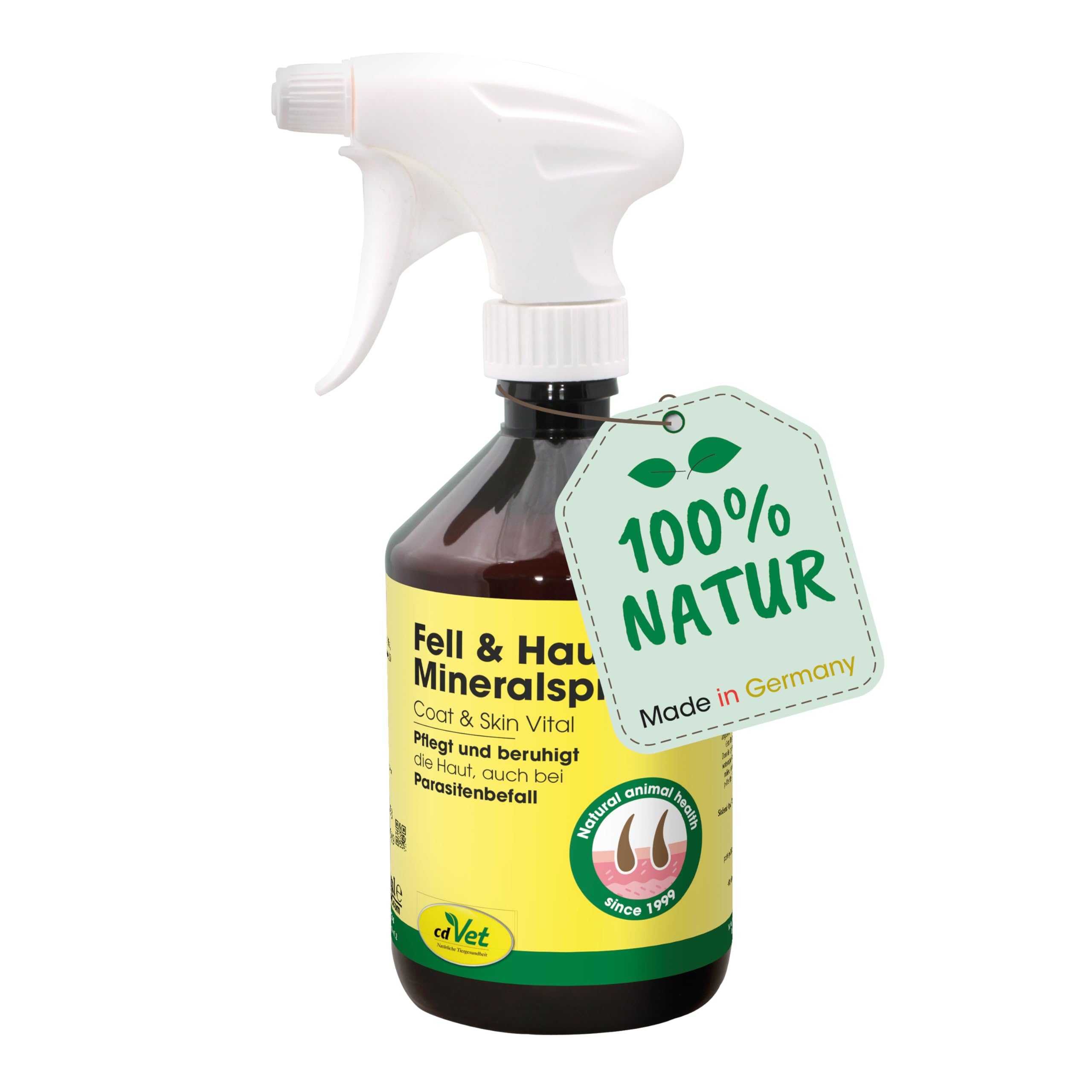cdVet naturalny produkt Fell & Haut Mineralspray 500 ml - pies, koń - produkt do pielęgnacji - atak pasożytu - pielęgnuje i uspokaja skórę - łupież + sucha skóra + matowy płaszcz - czyszczenie -