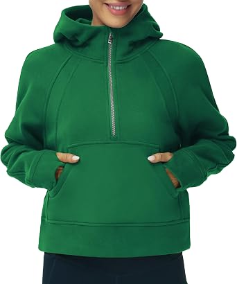 THE GYM PEOPLE Womens' Hoodies Half Zip Fleece Crop Pullover Sweatshirts | Long Sleeve, Thumb Hole, Pockets, Warm Fleece Lined, Crop Tops for Women, Lounge, Workout