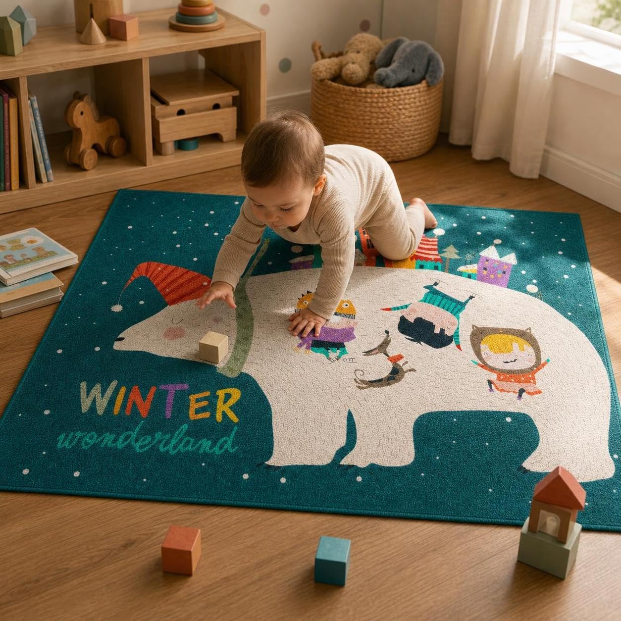 Tappeto per Neonati con Motivi di Animali Cartone Animato, Tappeto Gioco Antiscivolo e Lavabile per Asilo Nido, per nido, 治愈系卡通1号, 100CM*140CM