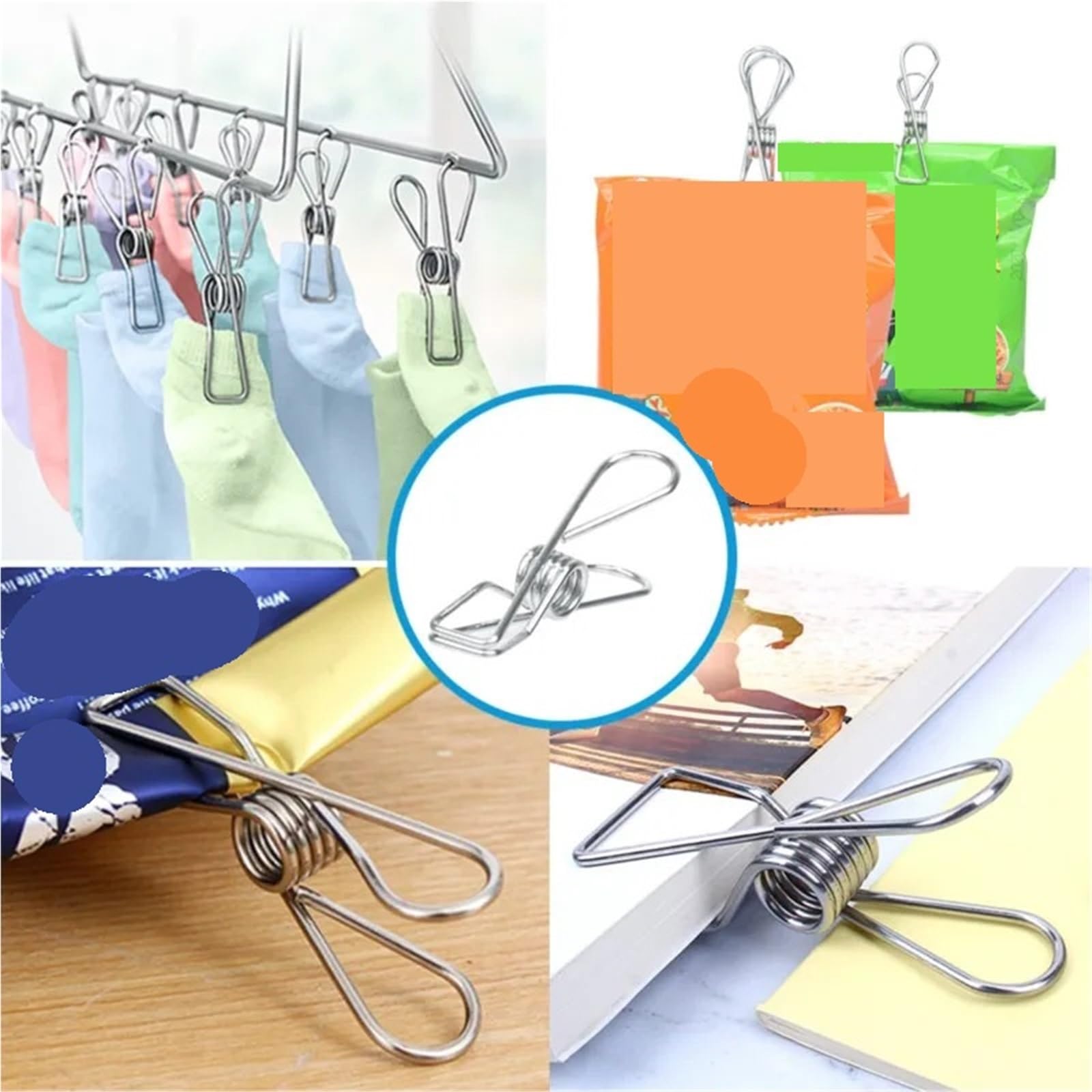 100 Pz 6 cm Mollette da bucato in acciaio inossidabile Clip di tenuta Stoccaggio in metallo Organizzatore cucina Strumento Pin stoffa Supporti for clip Per Vestiti