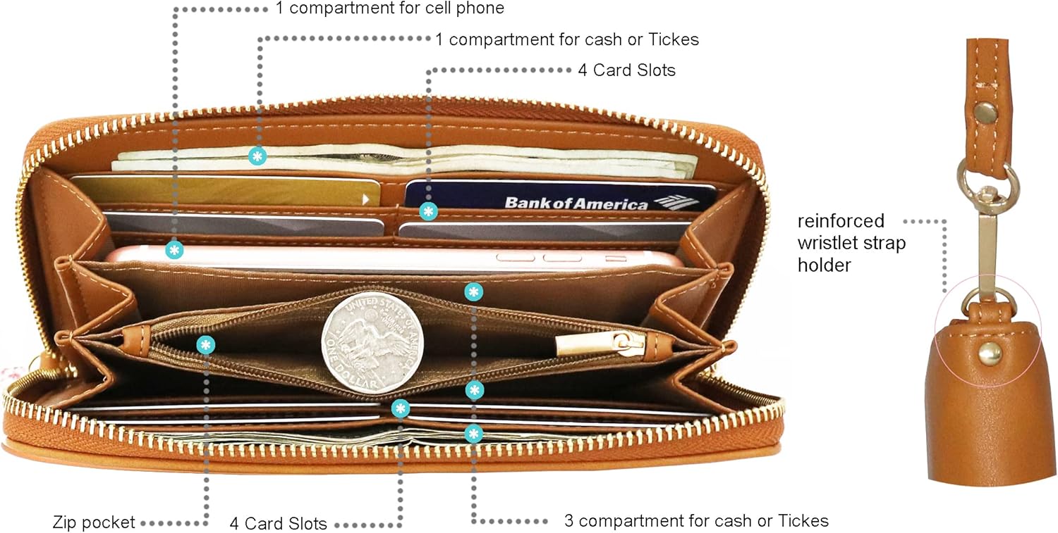 Brentano Vegan Leather Slim Single-Zipper Chevron Embroidered Wallet with Removable Wrist Strap - Image 6