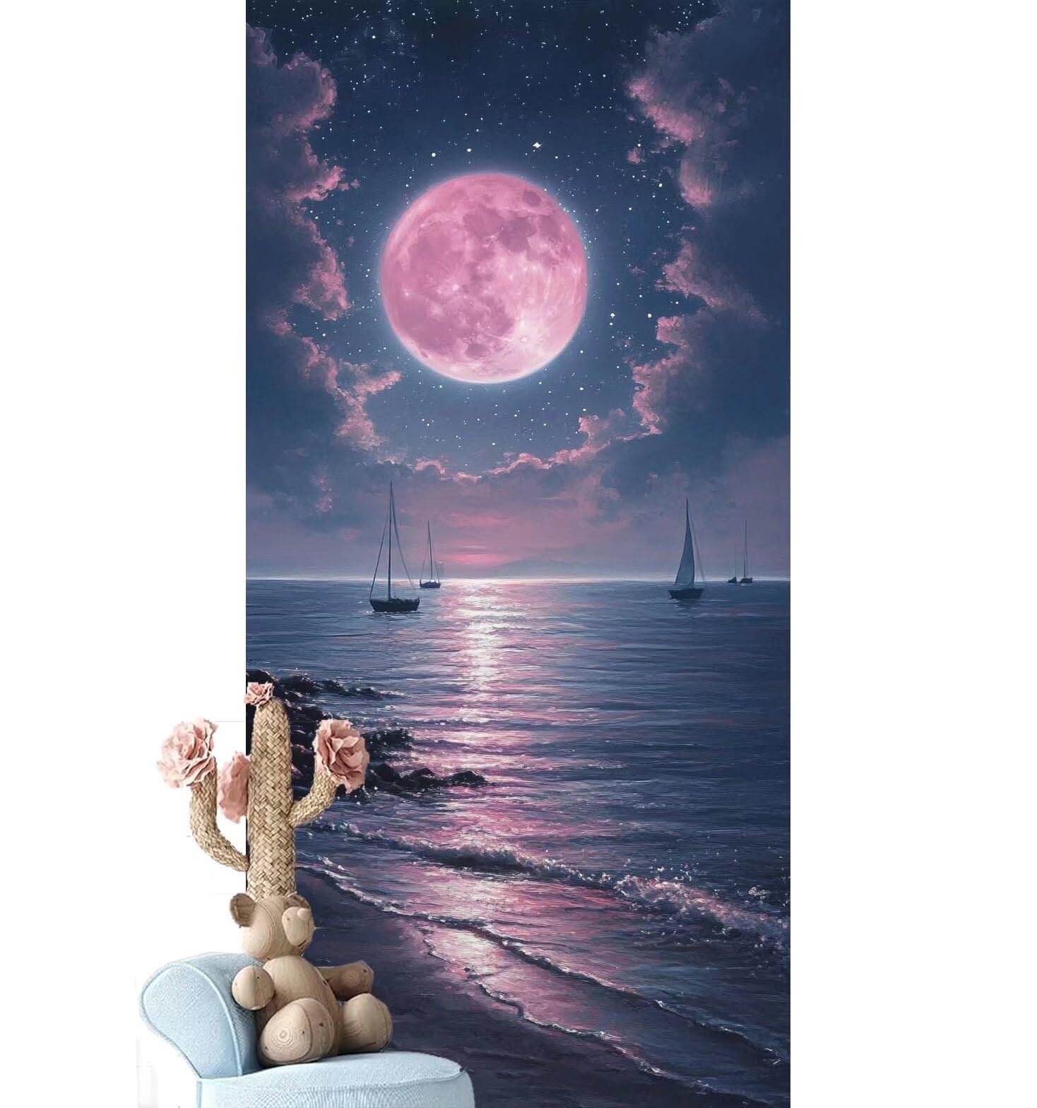 Dipingere con i Numeri per Adulti Bambini, Paint by Numbers con Pennelli Pittura a Pigmento Acrilico, Fai Da Te pittura di Numeri Kit Decora la casa Regalo (Senza Cornice)- Luna,Lago 60x180cm V-891