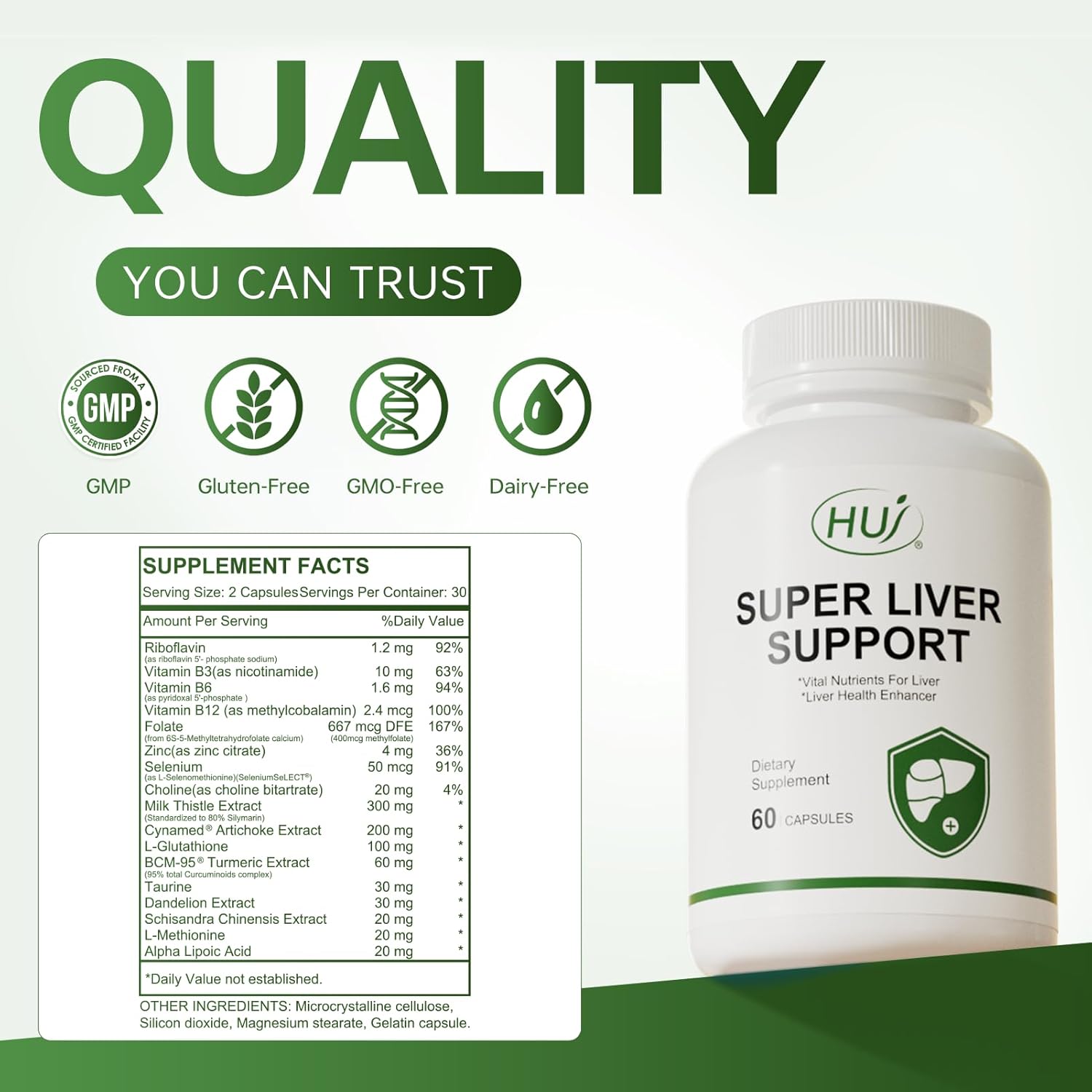HUJ Super Liver Support -17 in 1 Supplement with Milk Thistle, Artichoke, Turmeric & Dandelion Root - Supports Liver Detoxification & Health - 60 Capsules - Image 6