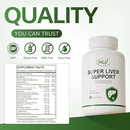 Miniatura 6 de HUJ Suplemento Super Liver Support -17 en 1 con cardo mariano, alcachofa, cúrcuma y raíz de diente de león, apoya la desintoxicación del hígado y la