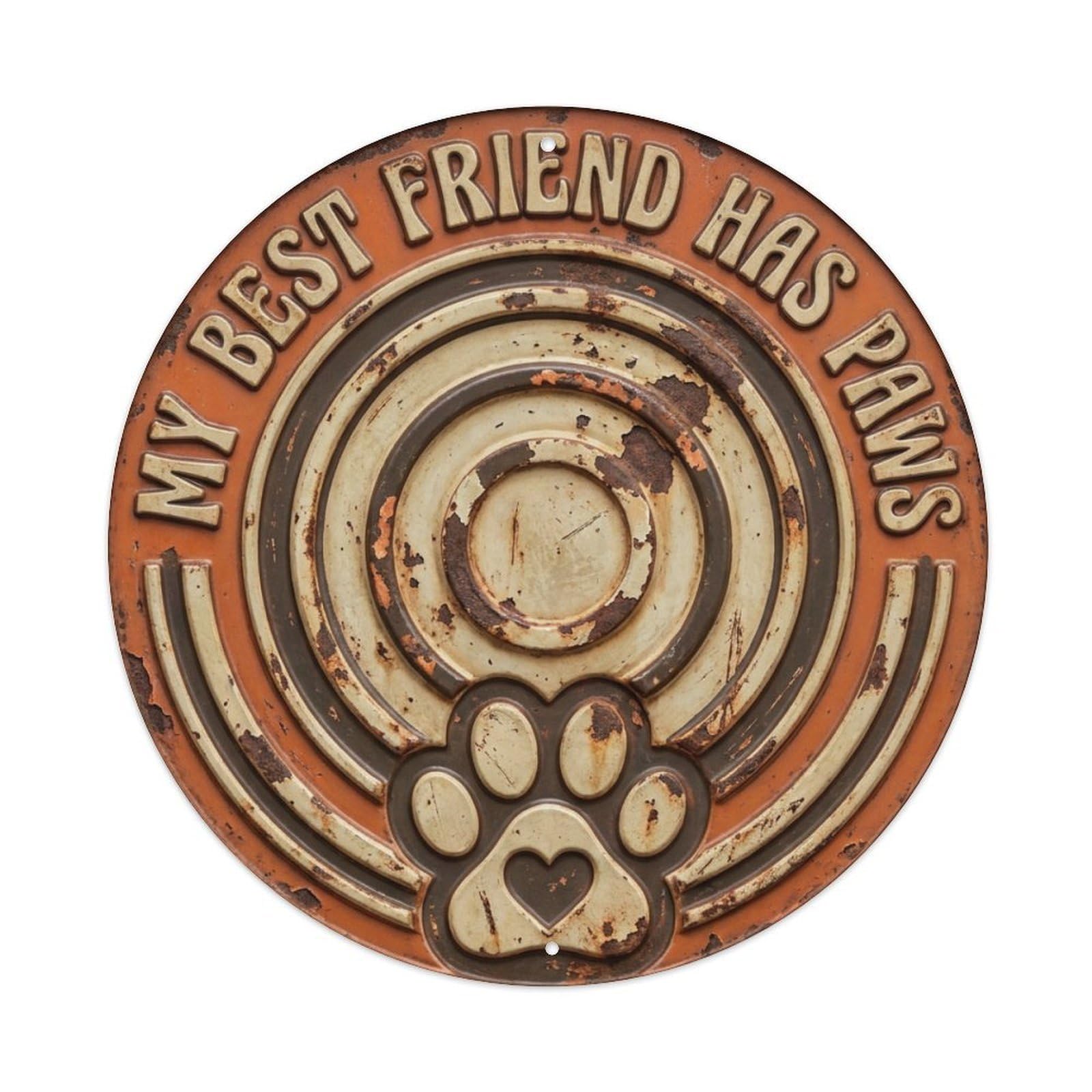 Best Friend Has Paws Woof Metal Tin Sign Plaque Wall Decor for Cafe, Club Bar, Office, Home Garden Round Metal Poster 8x8Inch