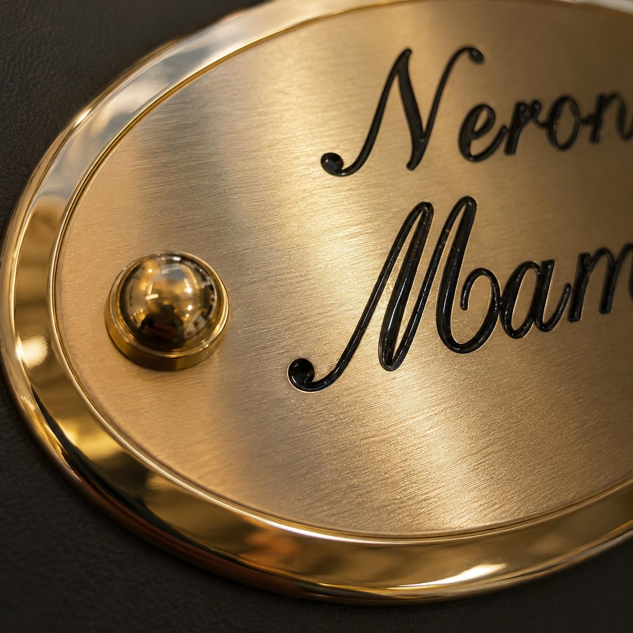 Targa Porta Ingresso Personalizzabile con Nomi, in Ottone Ovale Finitura Lucida/Satinata Incisa extra lusso per Esterno, Casa e Azienda - Made in Italy