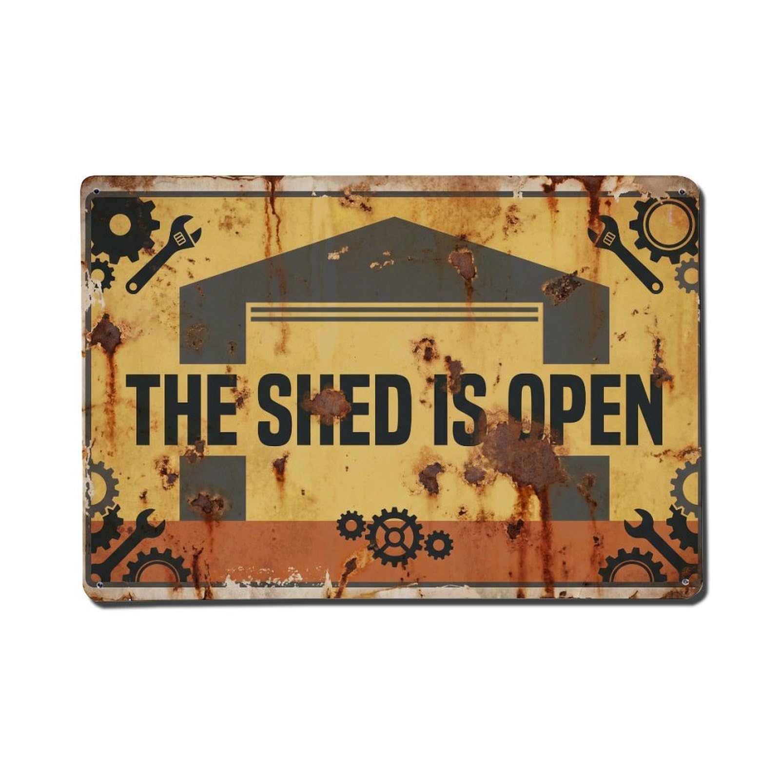 Shed Open Workshop Service Repairs Tools Metal Tin Sign Plaque Wall Decor for Cafe, Man Cave, Club Bar, Office, Home Garden Round Metal Poster 8x12Inch