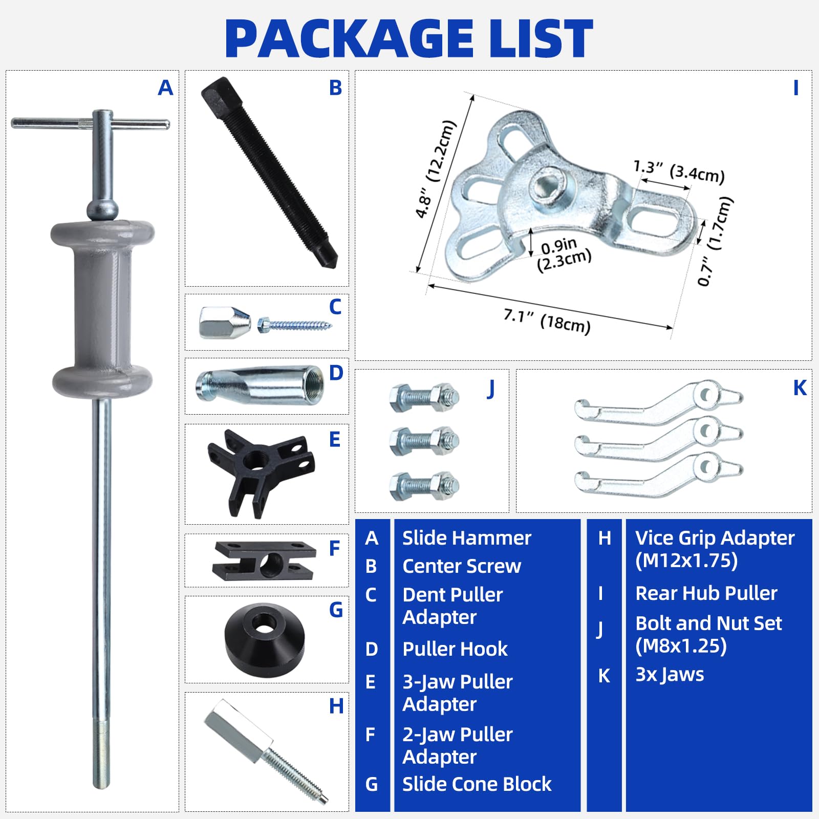 BOOMSTART 16 Pezzi Scorrevole Martello Dent Mozzo & Cuscinetto Estrattore Kit 2/3 Mascella Esterna Interna Auto Camion Estrattore Set
