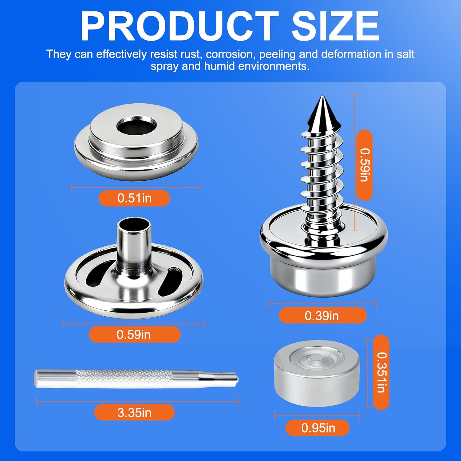 HIWRBDTI 150 Pcs Stainless Steel Canvas Snap Button Kit with 2 Pcs Setting Tool for Boat Cover, Metal Marine Grade 3/8 Inch Socket Heavy Duty Screws Snaps Fasteners Kit for Fabric, Furniture, Leather