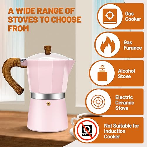 Miniatura 4 de Estufa de aluminio de 6 tazas de café expreso Moka Pot Express Percolator Italiano Classic Mocha Cafetera para café italiano y cubano para preparar