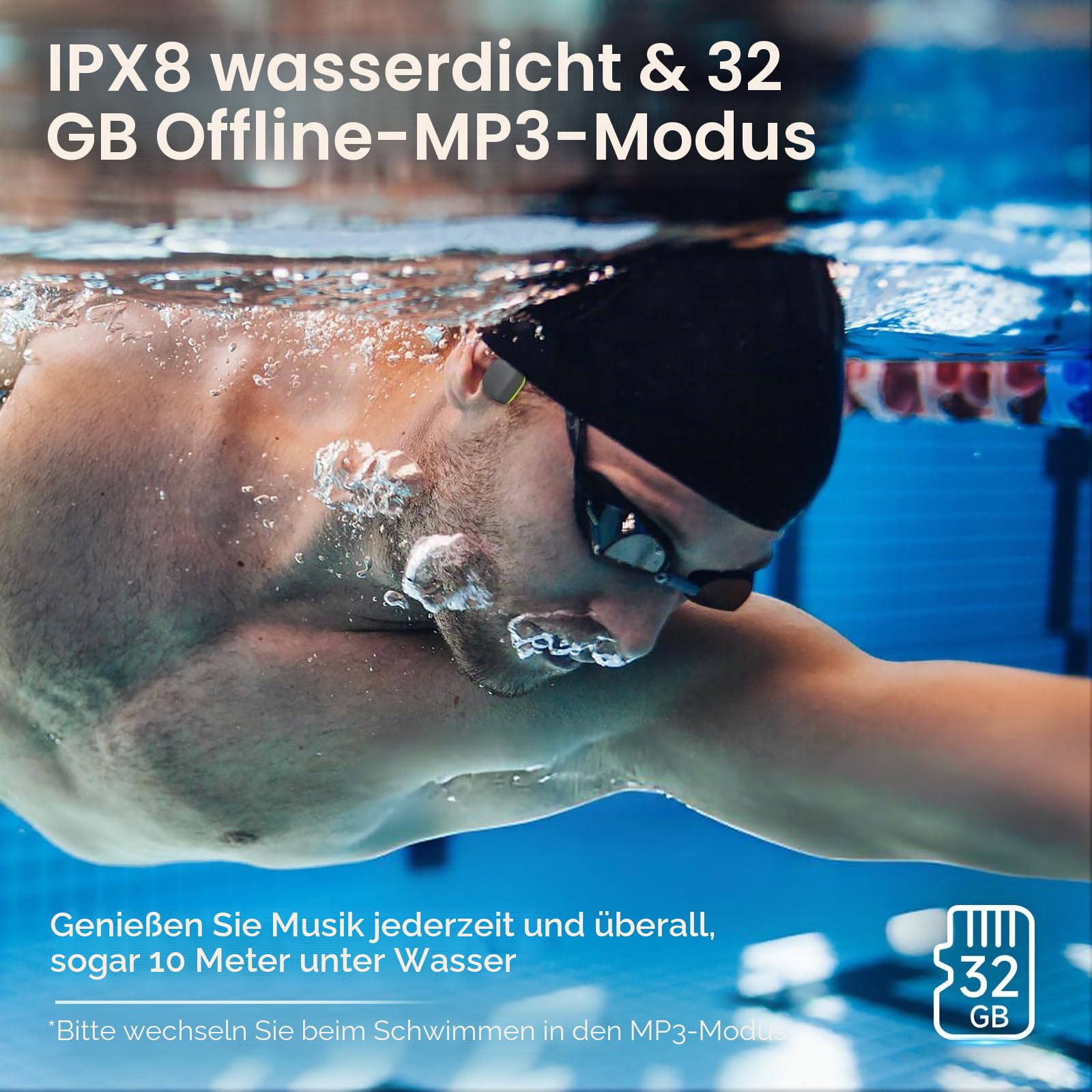 LOBKIN Kopfhörer Schwimmen,IPX8 wasserdichte Unterwasser Knochenschall Kopfhörer Bluetooth 5.4,Open Ear Bone Conduction Headphones mit MP3 Player 32G, Kabellos für Schwimmen,Laufen,Radfahren