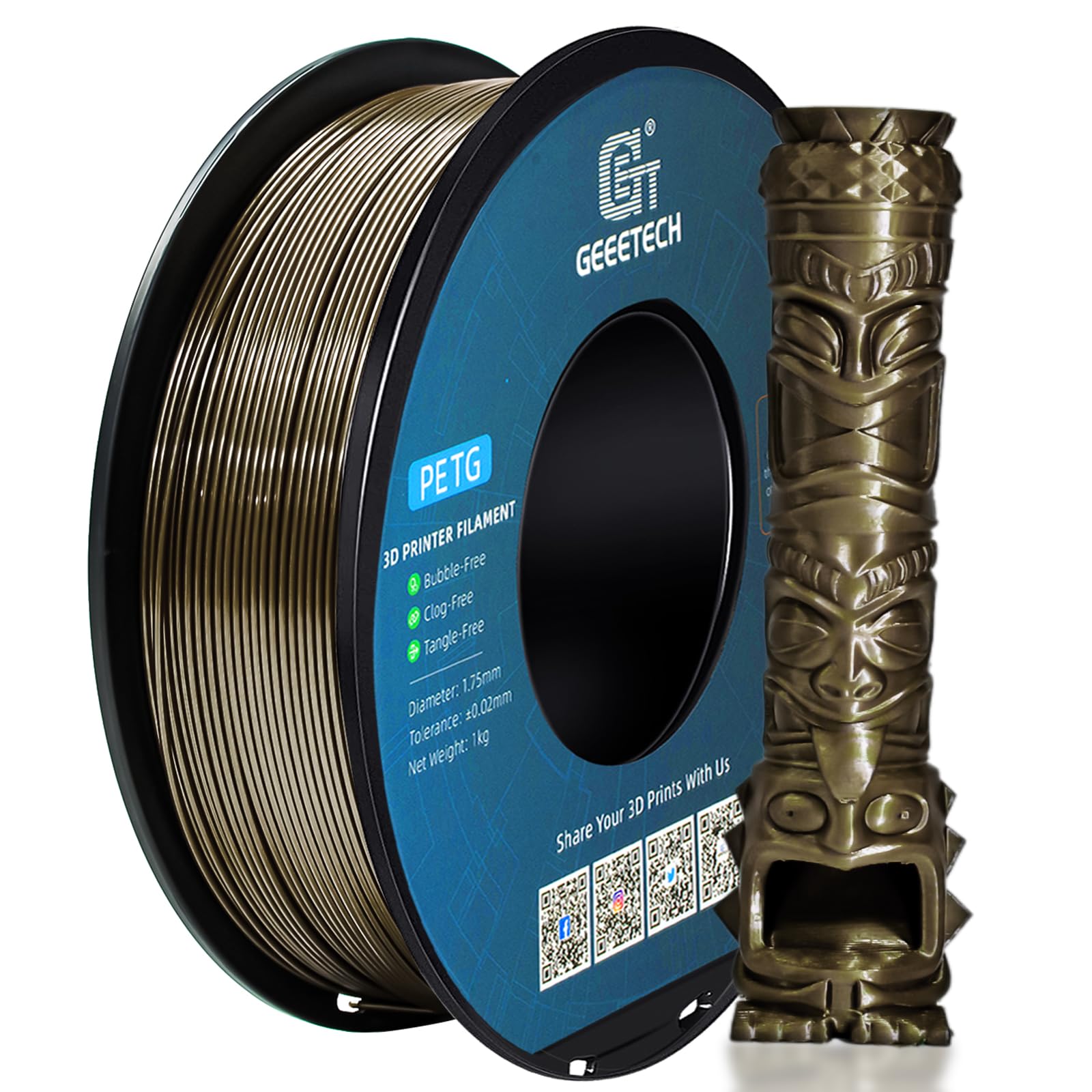 Geeetech PETG Filament 1.75mm Metallic Brown, Upgraded High-Strength 3D Printer Filament, Metallic Shimmer, Glossy Finish, ±0.02mm Precision-1kg Spool