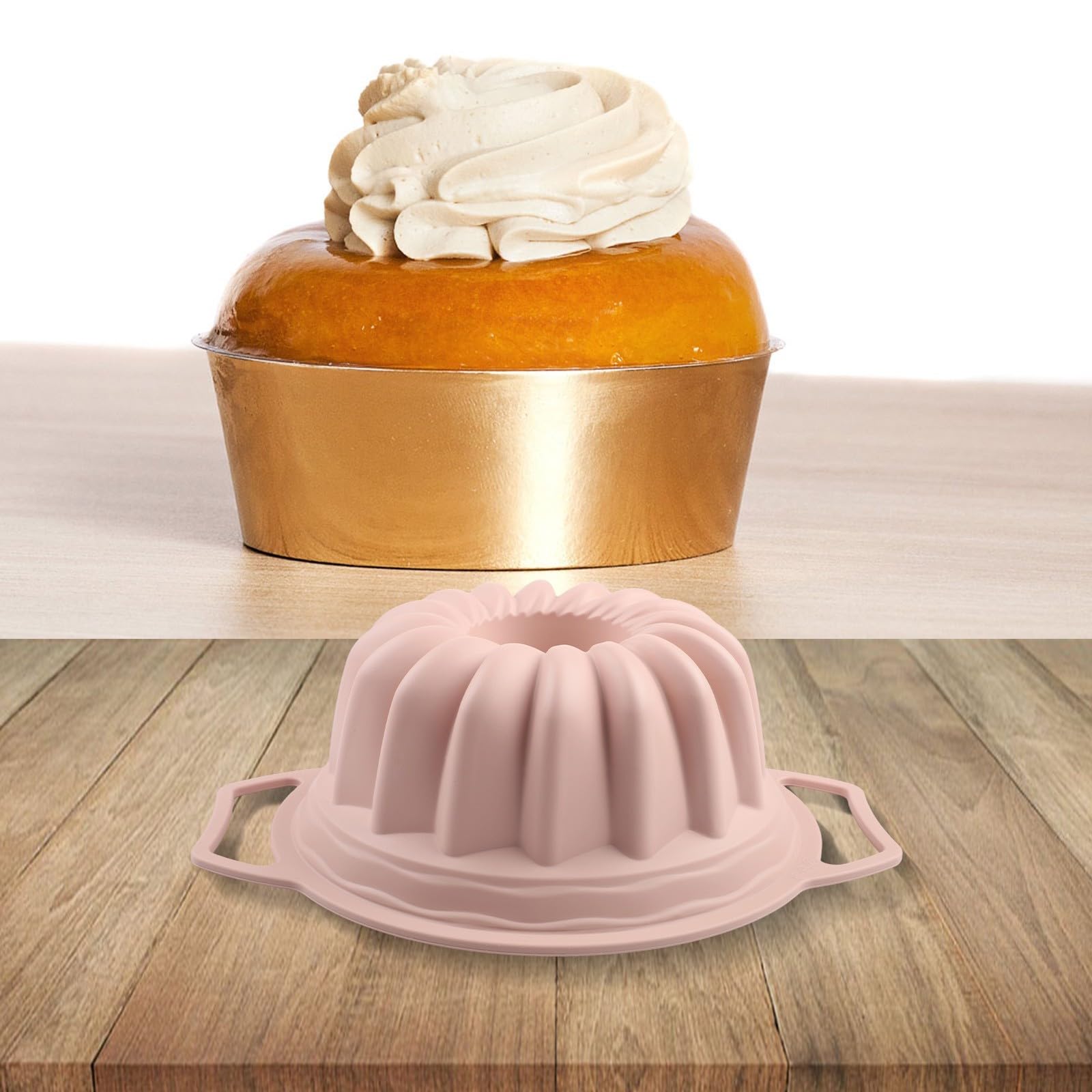 Moule à gâteau cannelé en silicone avec poignée pour la cuisson du pain et des desserts, résistant à la chaleur, passe au four et au micro-ondes, nettoyage facile (rose)