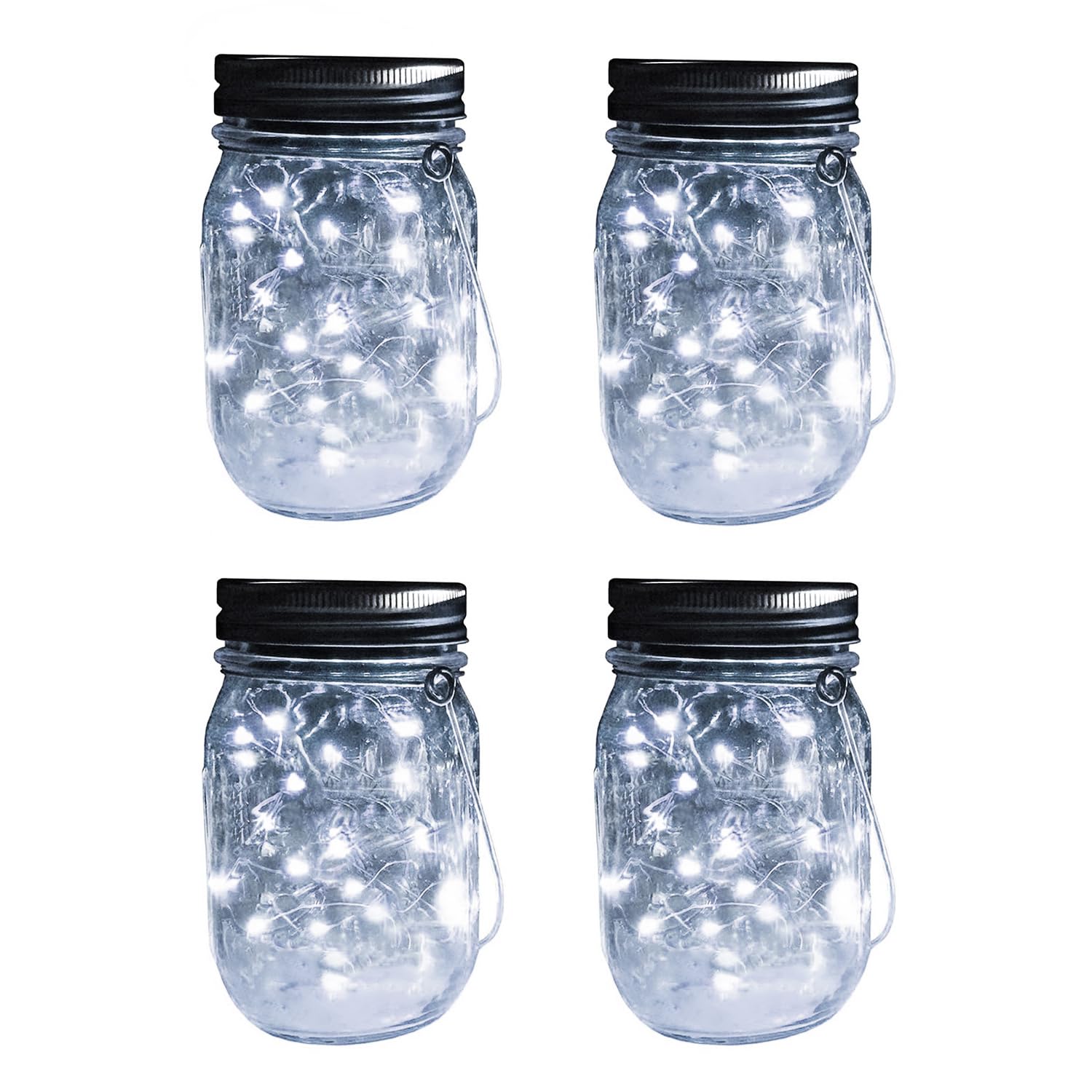 YZOTEK Solar Mason Jar Lights - 4 Pack 30 LED Fairy Firefly String Lights Hanging Starry Lantern Sets, Outdoor Waterproof Patio Porch Garden Yard Balcony Lawn Handmade Wall Lighting Decor